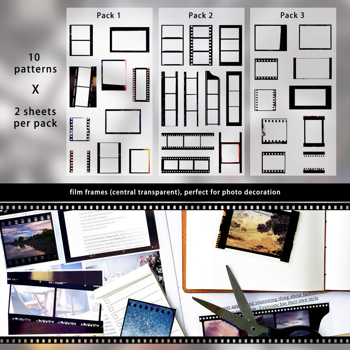 Mayplous 5 Packs Retro Film Strip Stickers, Camera Photo Border Decals for Scrapbooking, Photo Albums, Journaling, Card Making (Memories)