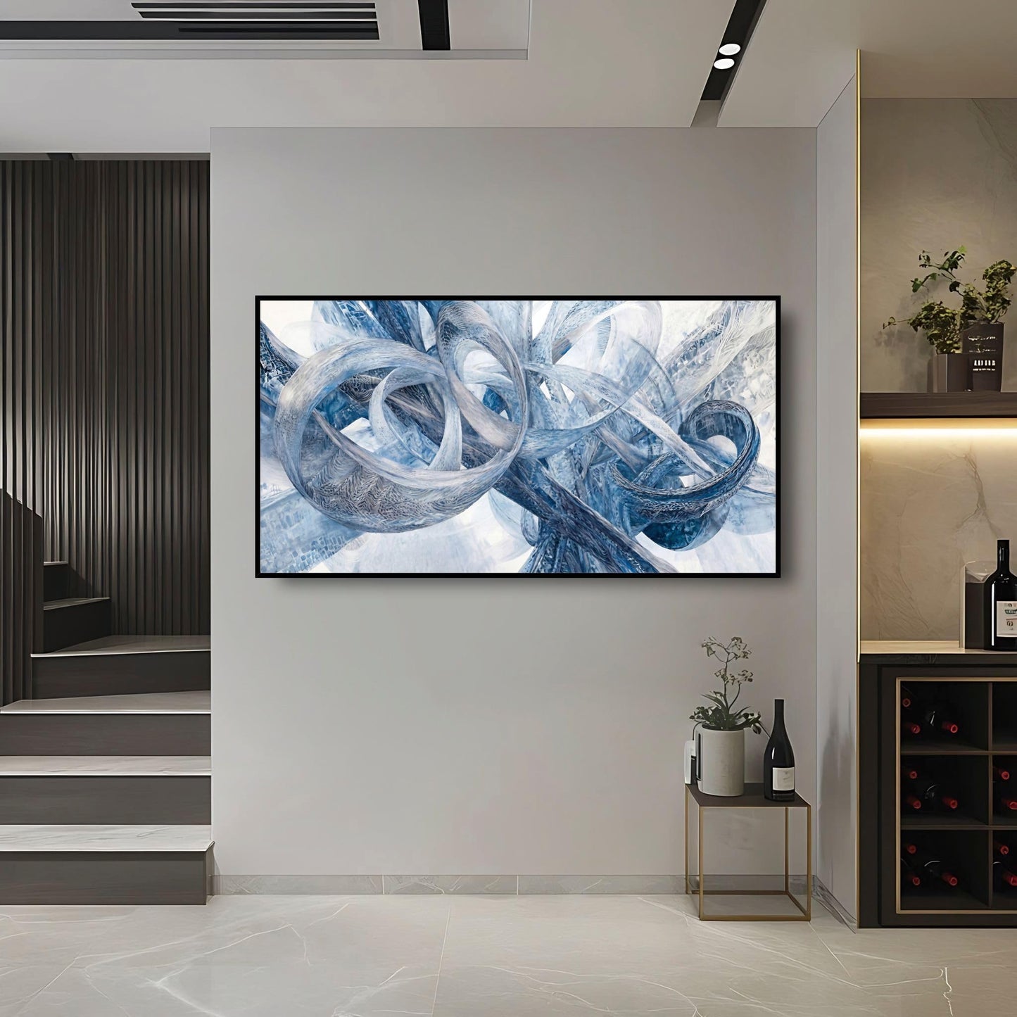 Large Wall Art for Living Room Bedroom Office Entryway, Gray White Modern Abstract Luxury Framed Crystal Porcelain Wall Decor, Waterproof Easy Clean Artwork for Home Hotel Restaurant Spa 24x48 Inch