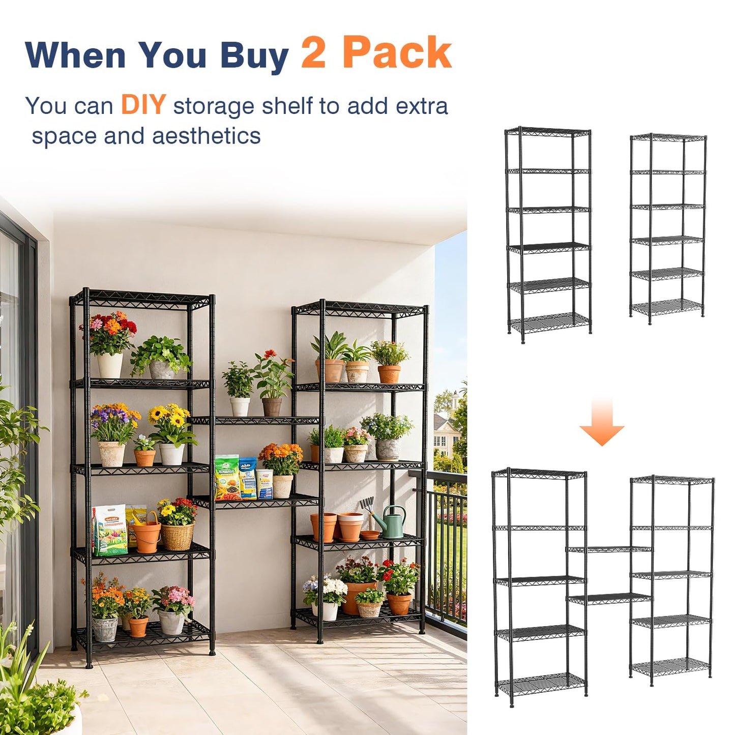 VANZBON 6-Tier Wire Rack Shelving,21.3" Wx11.4 Dx73 H,Metal Shelf On Lockable Wheels,Height Adjustable Wire Storage Shelves for Narrow Space/Kitchen/Pantry/Laundry/Office/Closet/Black