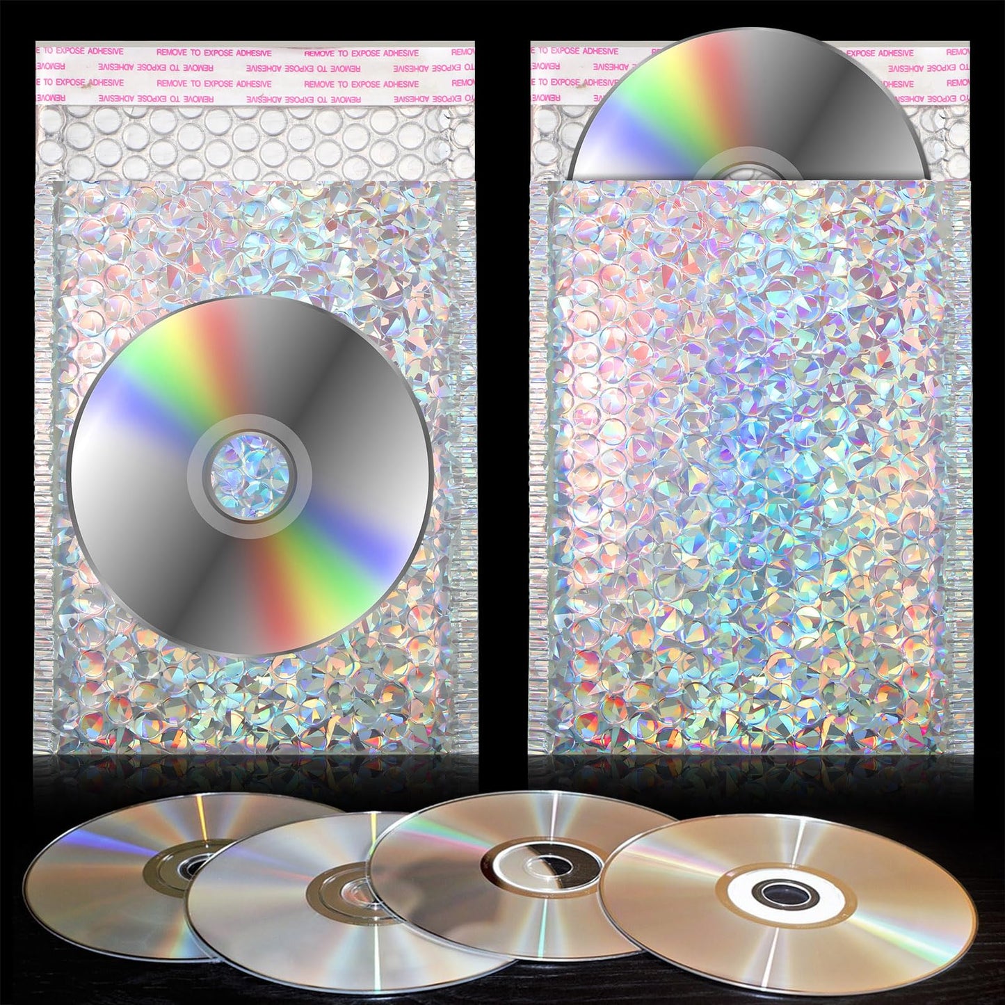 Fulmoon 30 Pieces Holographic Bubble Mailers 4x8 Inch Padded Mailer Holographic Bubble Mailers Padded Envelopes Self Adhesive Cushion Envelopes for Mailing Shipping and Packing(Silver)