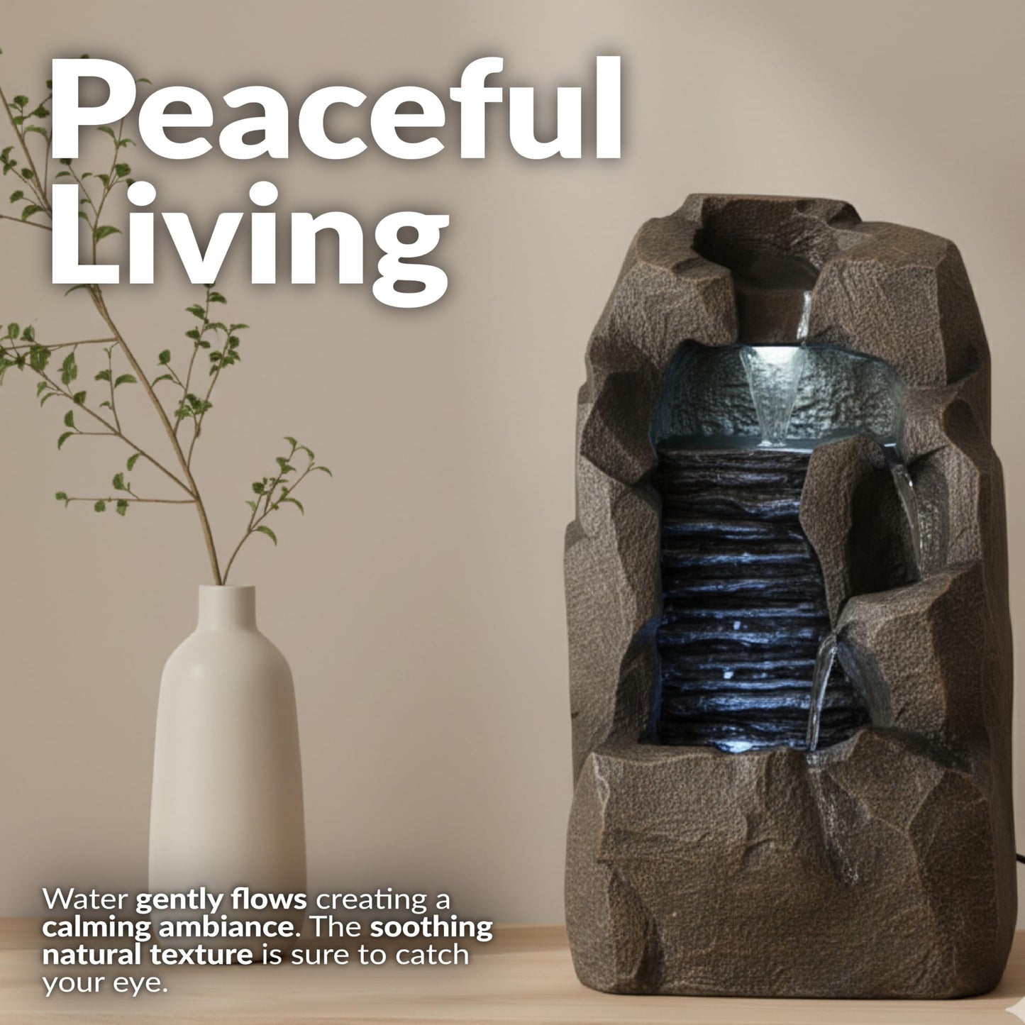 Sunnydaze Stony Rock Tabletop Water Fountain - 11 Inch Relaxing Indoor Desktop Water Fountain - Office, Bedroom, Living Room