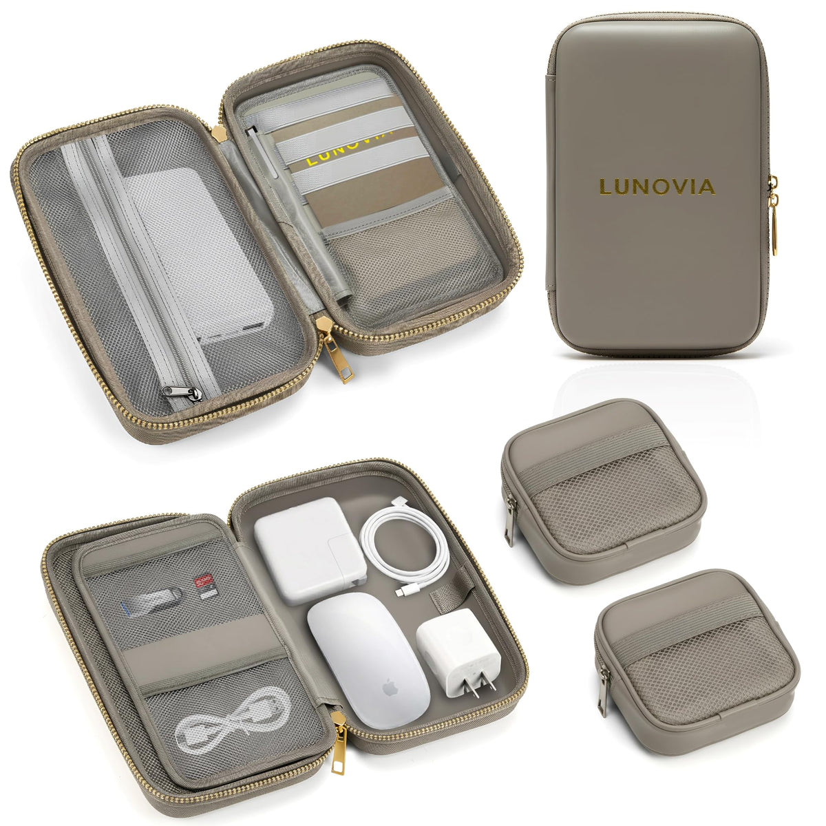 Lunovia Hard Shell Tech Organizer – Protective Travel Case for Cables, Chargers & Accessories | Mid-Size Electronics Organizer with Removable Pouches
