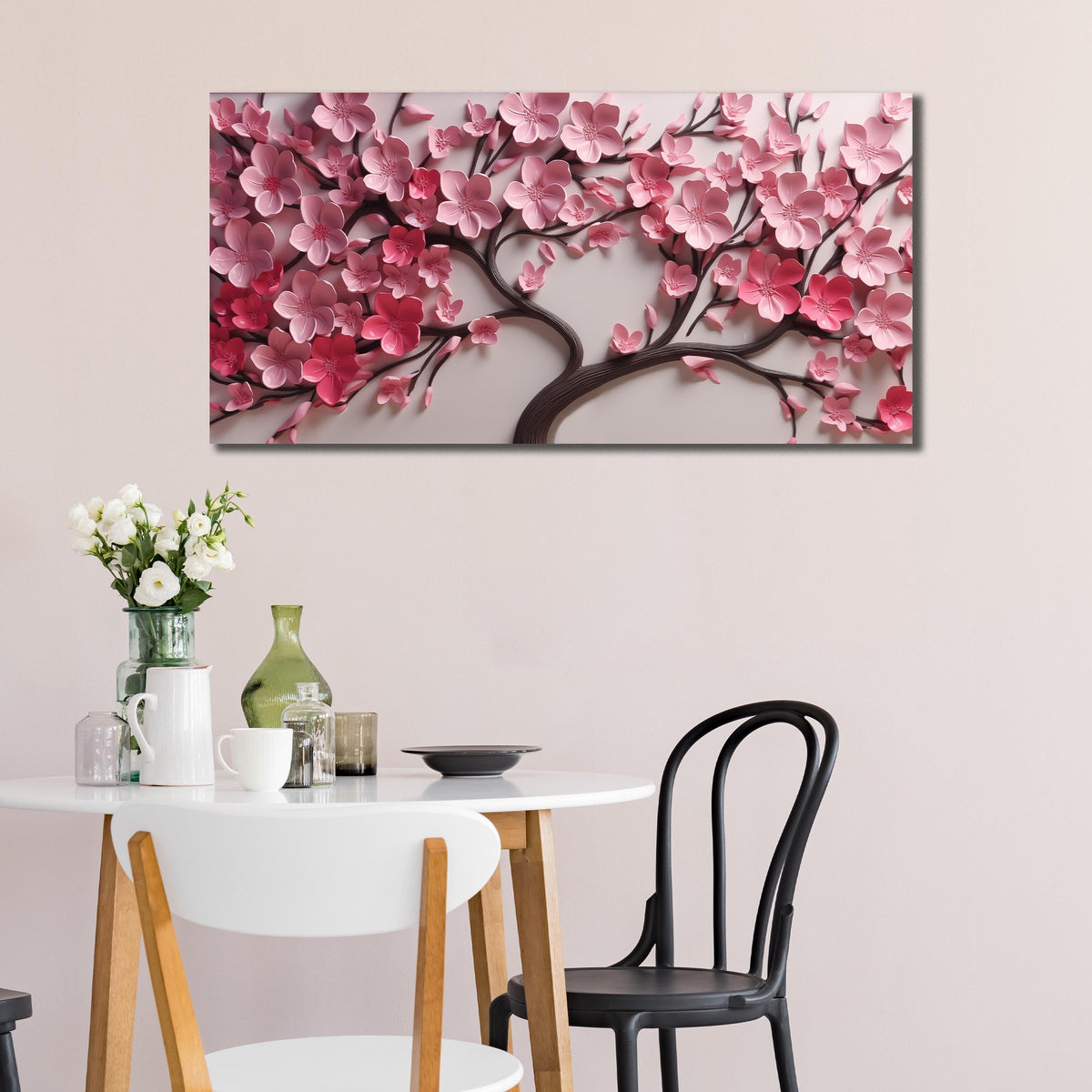CPKATMT Flower Canvas Wall Art for Living Room Tree Pictures Wall Decor for Bedroom Pink Wall Art for Office Women Size 20 x 40 Inch