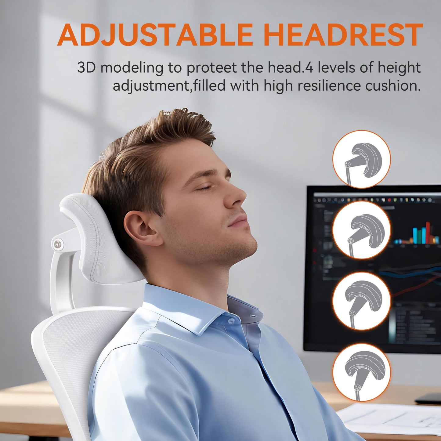 BOLISS Ergonomic Drafting Chair High Back Tall Office Chair for Standing Desk with Double-Layer Seat Cushion, Adjustable Headrest & Lumbar Support, Flip-Up Arms, and Metal Foot Ring (Grey)