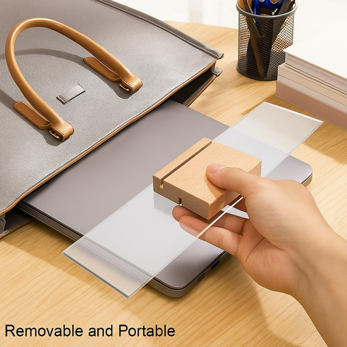 BrightRow Monitor Memo Board with Removable Wooden Base Acrylic Portable Sticky Note Holder for Computer Monitors Office Desk Accessories, No Screen Damage, Fits Any Laptop and Desktop (2 Pcs)