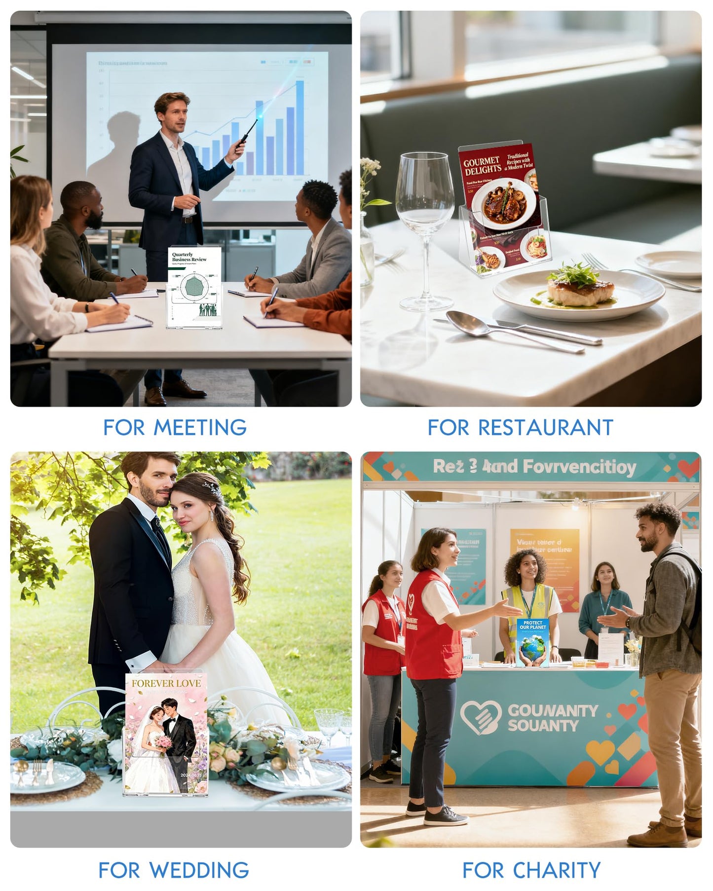 Sahasea Acrylic Brochure Holder 6 x 9 inch, 4 Pack Flyer Holder Compatible with 4 x 6, 4 x 9, 6 x 8, 8.5 x 5.5 inch, Clear Sign Holder for Store, Office, Real Estate, Menu, Literature Displaying