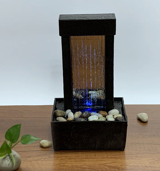 Nature's Mark 10" H Mirrored Waterfall Light Show Tabletop Water Fountain with Natural River Rocks and Color Changing LED Lights (Power Cord Attached)