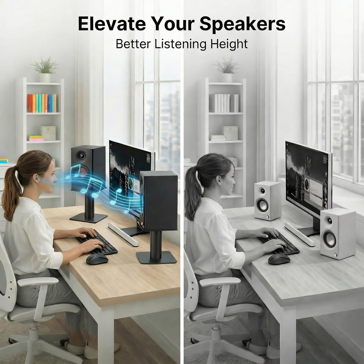 5-8 Inch Desktop Speaker Stands with Cable Management, 55lbs Heavy Duty Steel Desk Speaker Stand for Bookshelf Speakers & Studio Monitors, Stable Desktop Speaker Stand Pair, Cleaner Desk Audio Setup