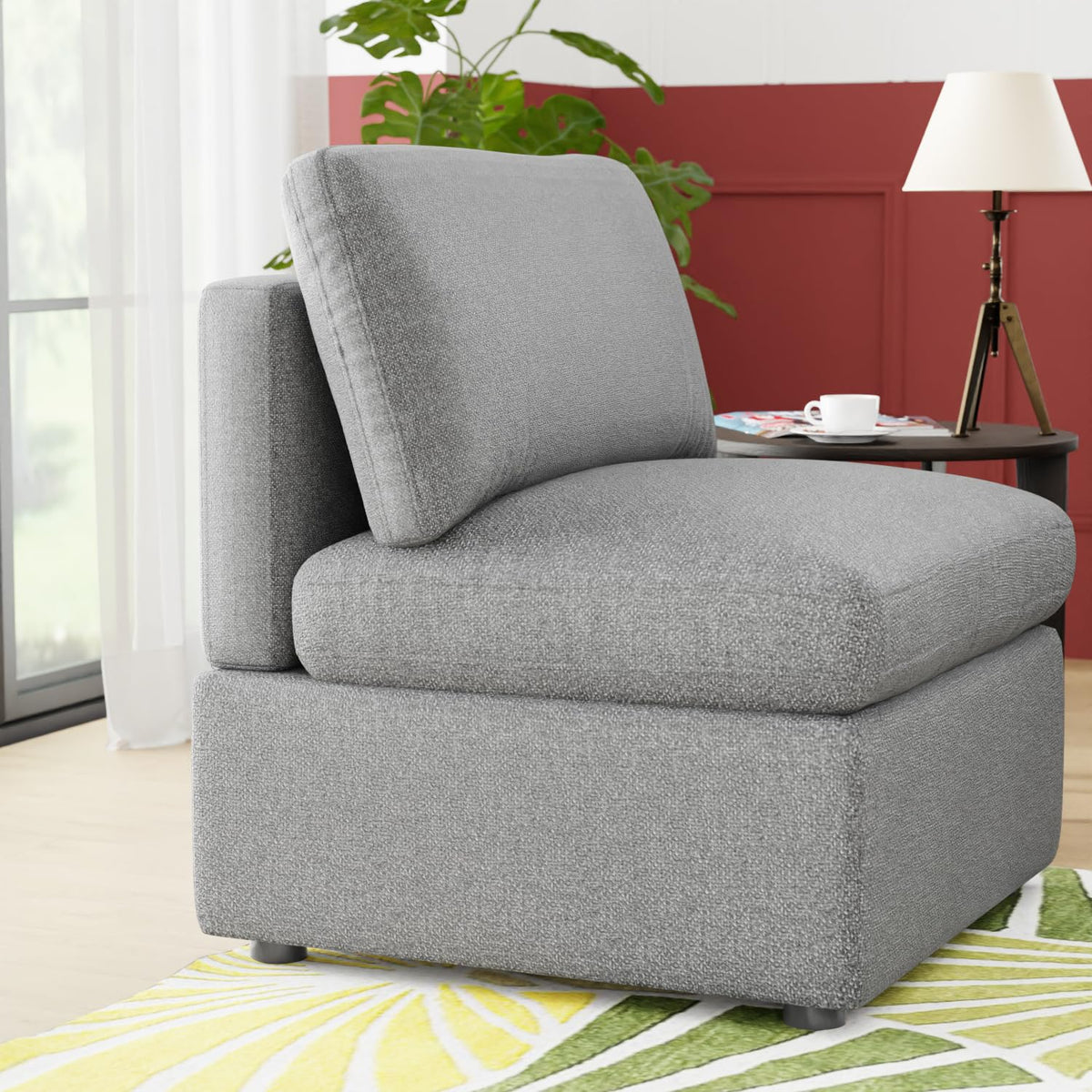 FDW Sofa Couch 1-Deep Seat Convertible Modular Sectional Sofa Couch for Living Room Bedroom Home Office,Gray