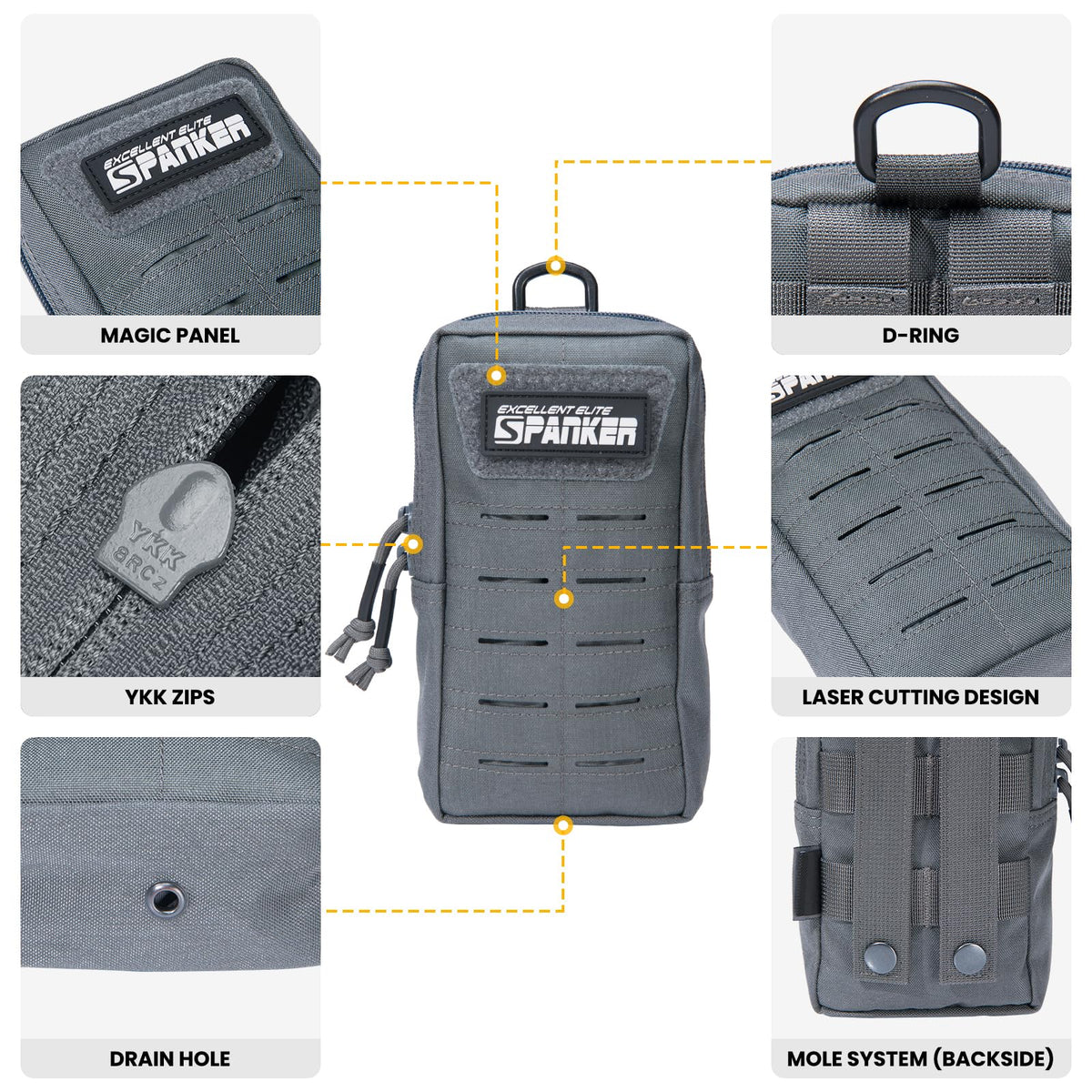EXCELLENT ELITE SPANKER Tactical MOLLE Pouch EDC Utility Pouches Gadget Organizer Phone Holder Waist Bag Tool Pouch(Grey)