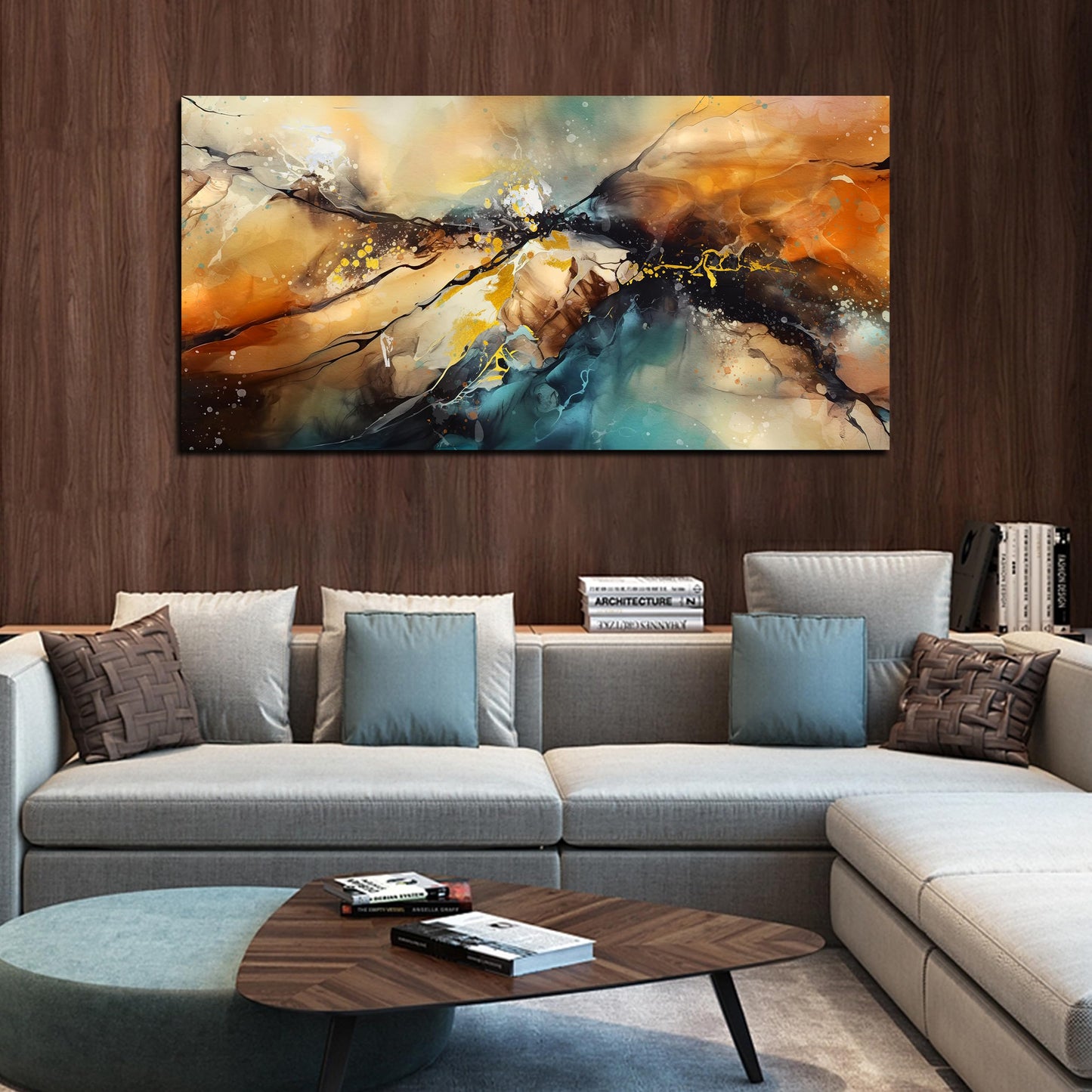 JKWALL77 Large Wall Paintings for Living Room - Yellow Pictures Wall Decor - Abstract Wall Art for Office Ready to Hang Size 29" x 59"