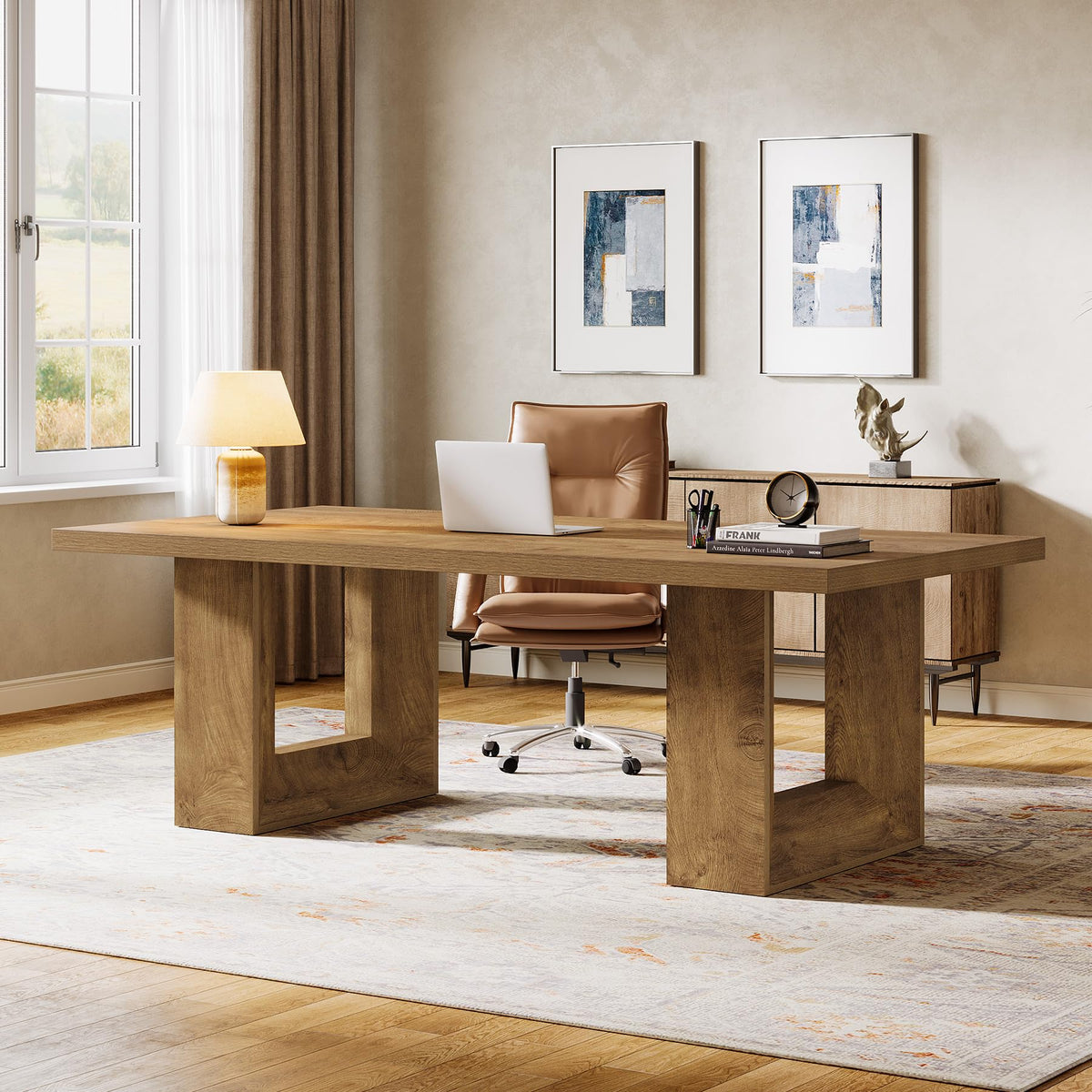 Tribesigns Home Office Desk, 62.99" Large Farmhouse Executive Desk, Computer Table for Office, Conference Room, Study Room (Walnut)