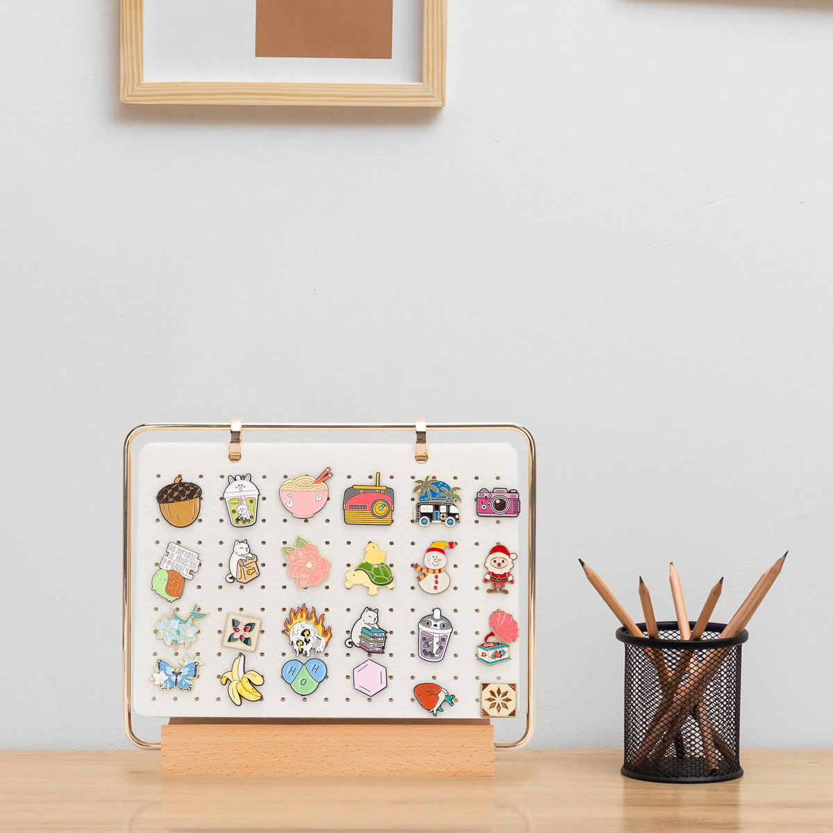 PACMAXI Display Organizers, Brooch Holder, Enamel Pin Pages for Store 180+ Pins, Collection Storage Calendar Wooden Stand With 6 Pages (Not Include Any Accessories) (White)