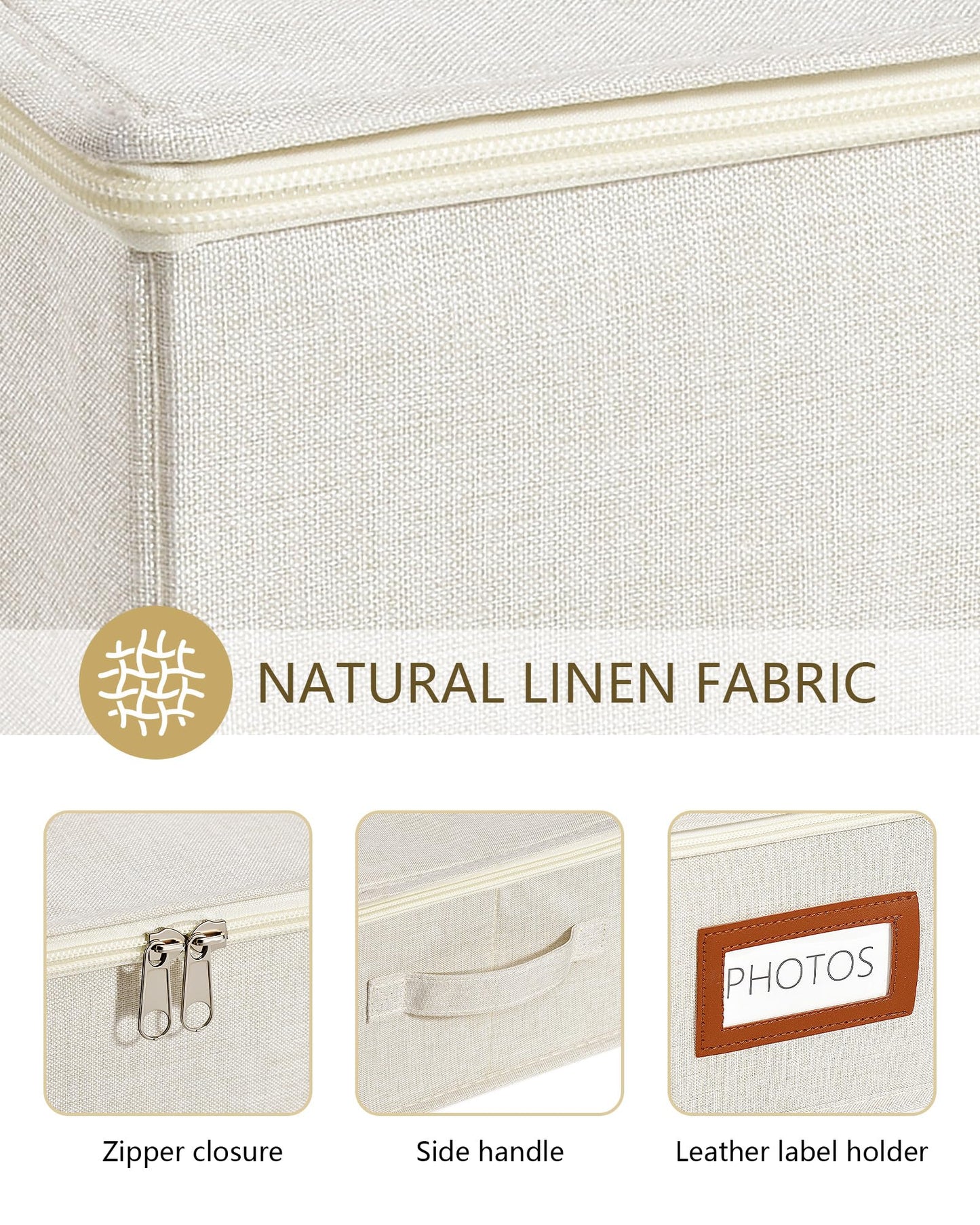 HULISEN Photo Storage Box with Lid & Dividers, Linen Photo Organizer for up to 2000 4x6 Pictures, Keepsake Memory Box with Side Handle for Family, Wedding & Baby Photos, Cards, Scrapbook
