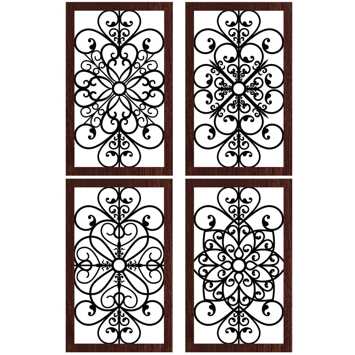4 Pieces Thicken Rustic Wall Decor Modern Farmhouse Wooden Hollow Carved Design Wall Art for Living Room Bedroom Hallway Decor Office Kitchen Wall Decoration (Traditional Style)