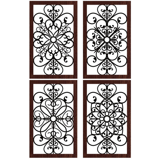 4 Pieces Thicken Rustic Wall Decor Modern Farmhouse Wooden Hollow Carved Design Wall Art for Living Room Bedroom Hallway Decor Office Kitchen Wall Decoration (Traditional Style)