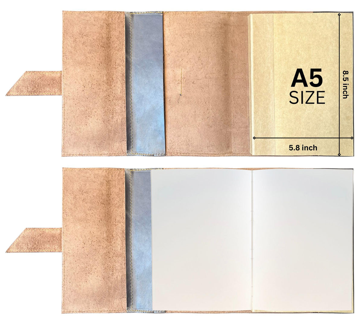 RUSTIC TOWN Traveler Notebook Refills Insert - A5 Blank Refills for Refillable Leather Journals - Organic Handmade Unlined/Unruled Paper