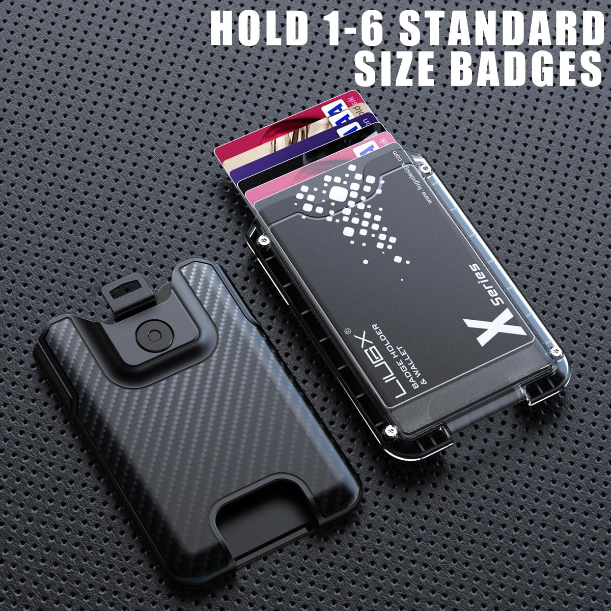 LIUGX Badge Holder, No-Clip Version, ID Card Holder, Durable Polycarbonate (Holds 6 Cards), for Office, Laborer, Police, Work, Black