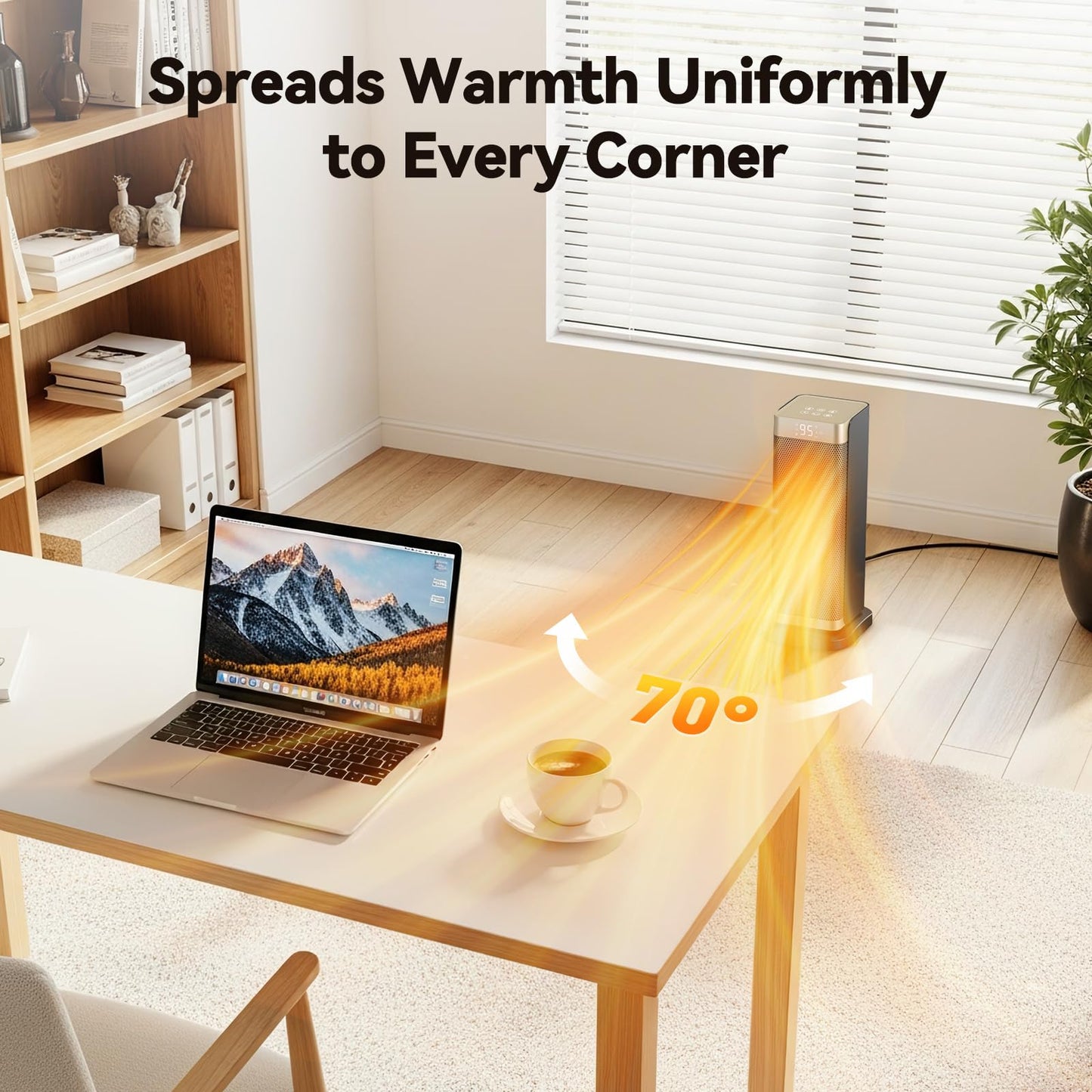 Space Heaters for Indoor Use, 1500W Electric Heater with Thermostat, 70° Oscillation, Remote Control, 3 Modes, 12H Timer, Portable Heater for Bedroom, Office, Home