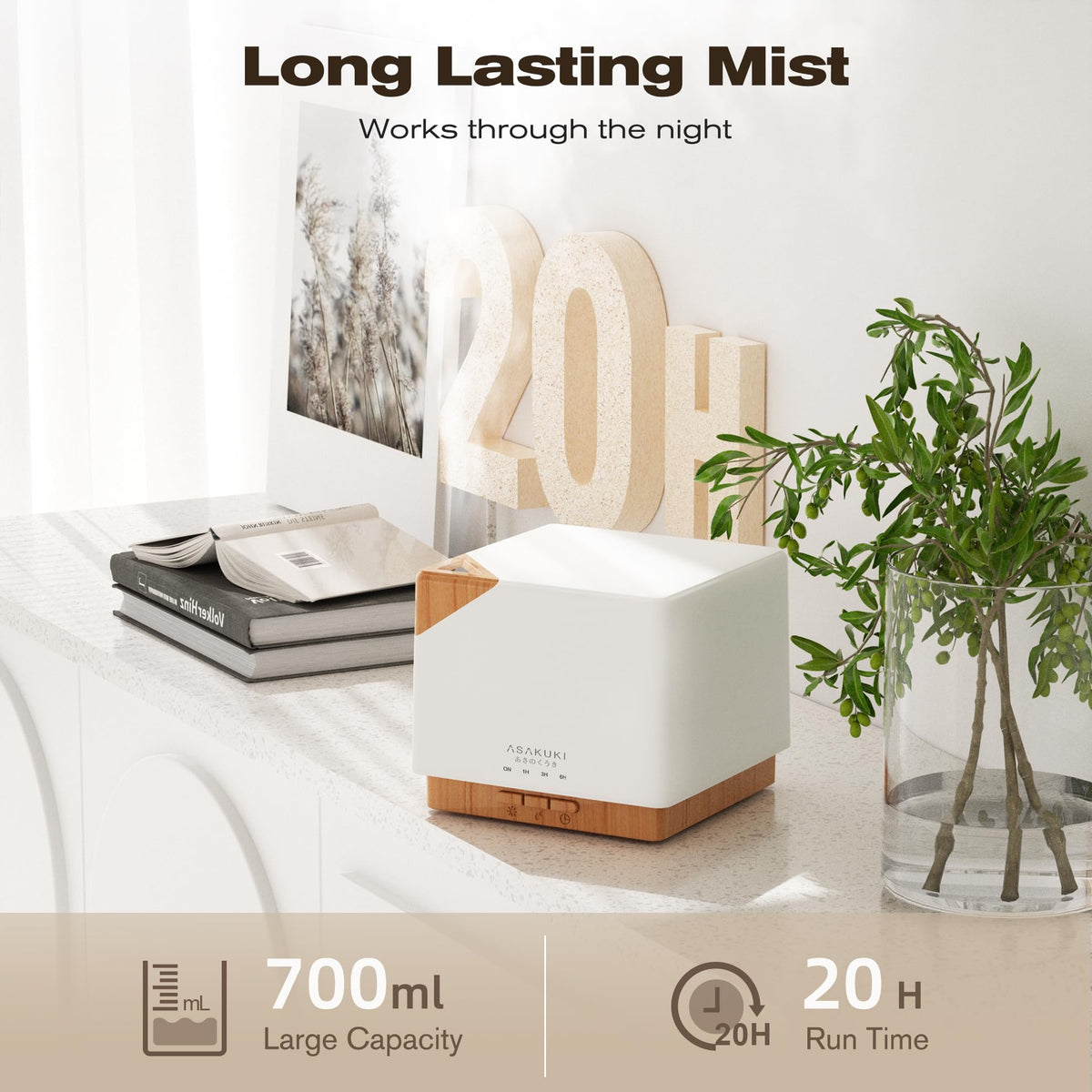 ASAKUKI Essential Oil Diffuser for Home, Large 700 ml Humidifier with Automatic Shut-Off, Scent Aromatherapy Diffuser with 7 LED Lights for Living Room, Kitchen, Bedroom, Hotel, Gift for Mom - Yellow