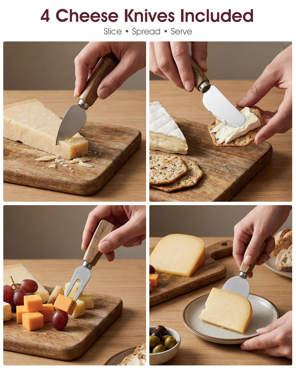 GleeNflux Charcuterie Board Set, Acacia Wood Cheese Board with 4 Cheese Knives, Engraved Serving Tray with Handle – Cutting Board for Kitchen & Entertaining, Housewarming Gift
