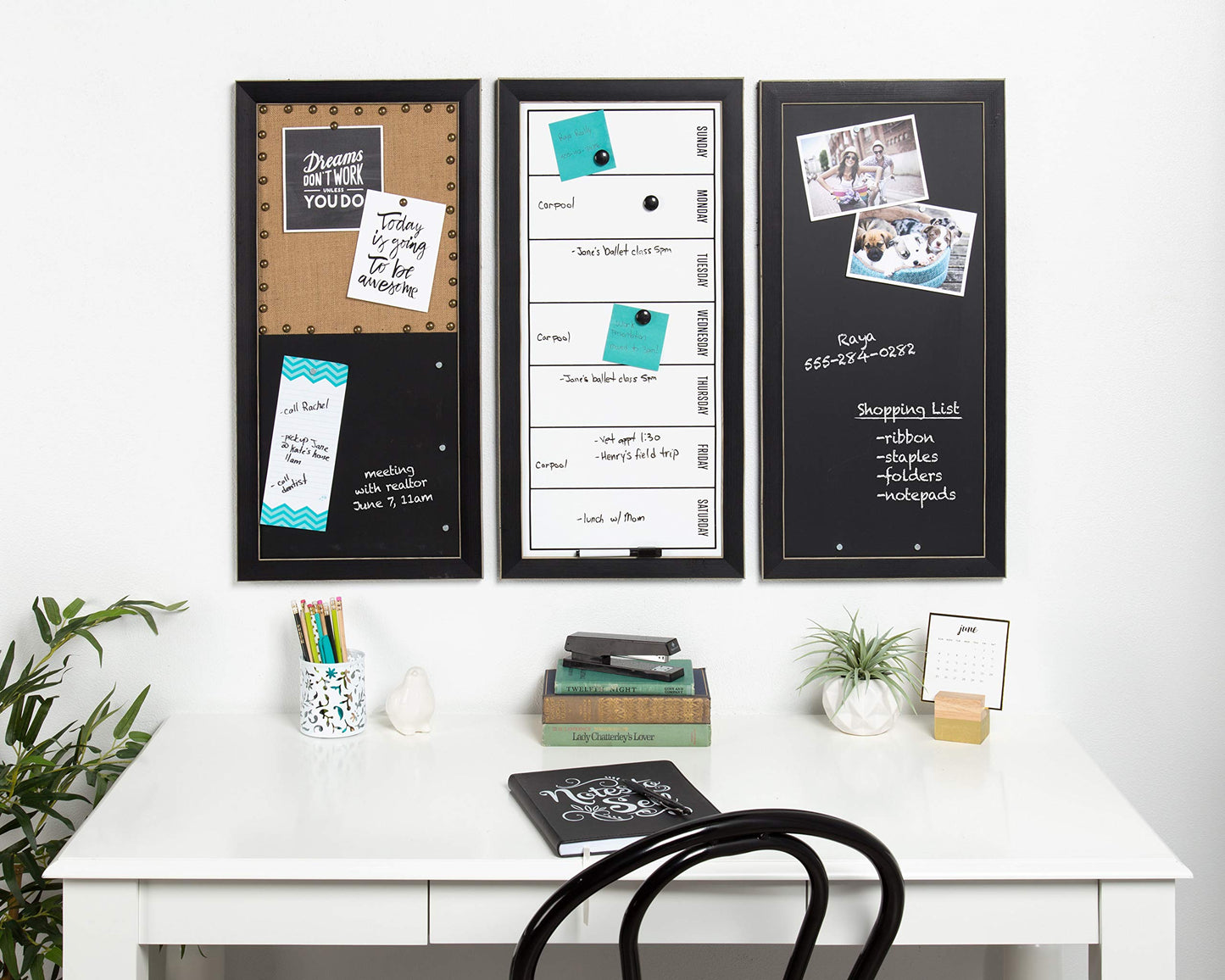 DesignOvation Wyeth Framed Magnetic Dry Erase Weekly Calendar, Black