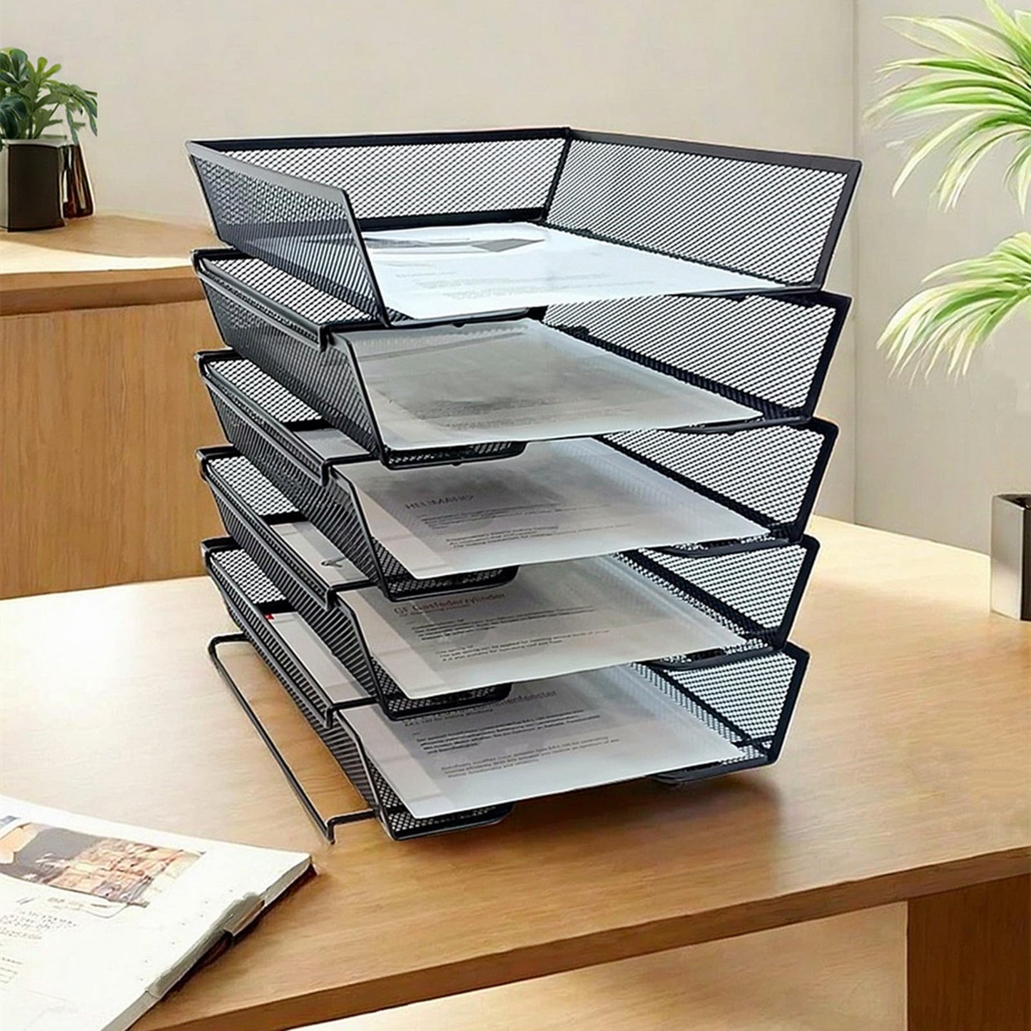 SREGGSIY 5 Tier Letter Tray Desk File Organizer,Metal Paper Organizer for Office Supplies,Black