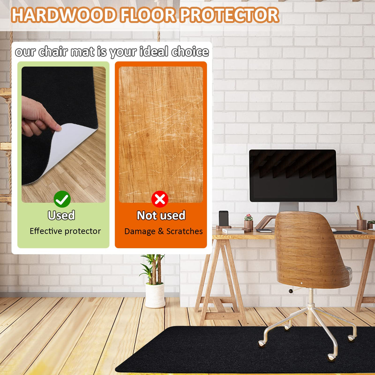 HomeMall Office Chair Mat for Hardwood Floor, 55" x 35" Anti-Slip Mats for Rolling Chair, Large Computer Gaming Chair Mat, Tile Floors Protector for Office Home Gym, Slate Black