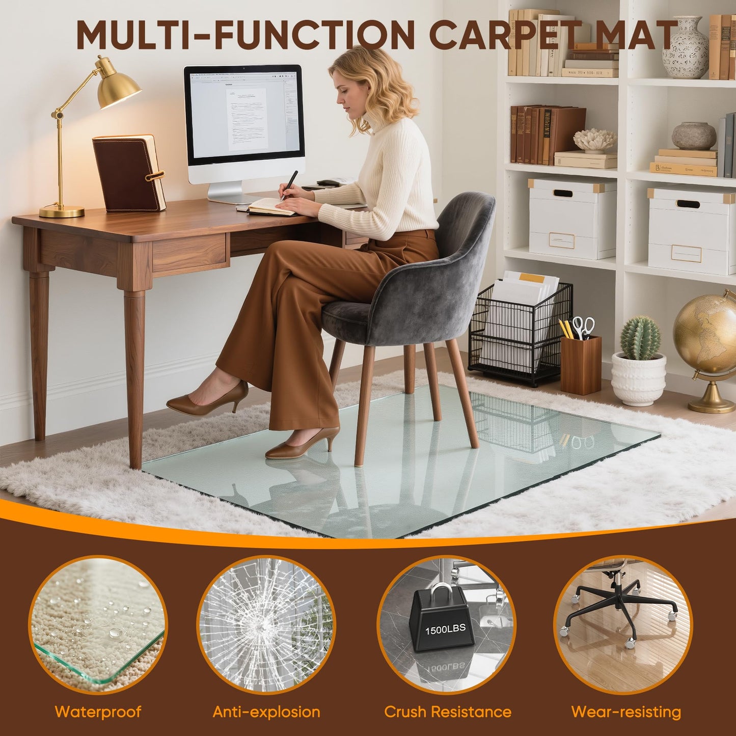 Antok Tempered Glass Chair Mat, 45"x60" Office Chair Mat for Carpet & Hardwood Floors, Heavy Duty 1/5" Desk Chair Mat for Smooth Rolling at Home or Office