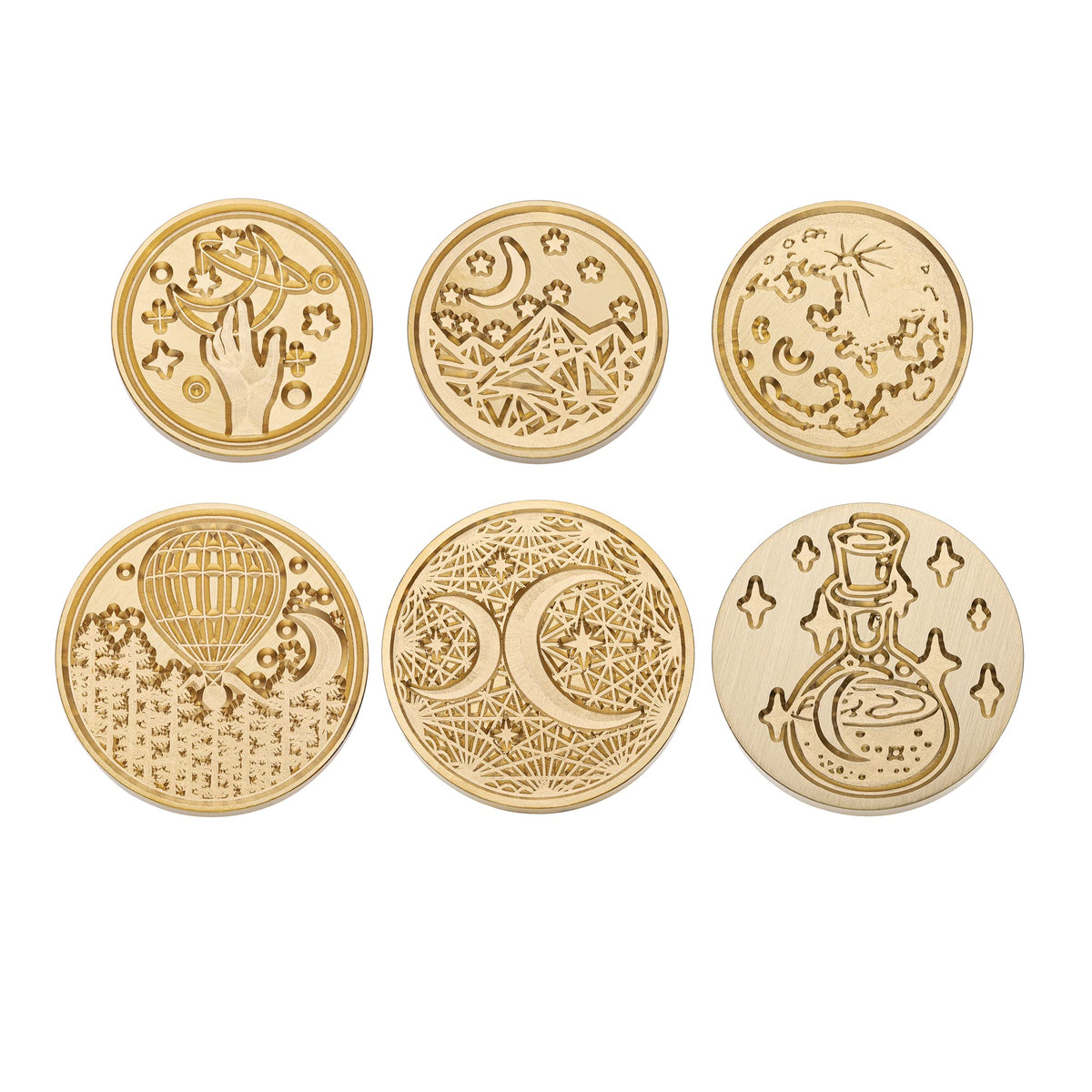 Yoption 6 Pcs Wax Seal Stamp Set, Vintage Moon and Star Sealing Wax Stamps Kit, Wooden Handle with Brass Head for Wedding Christmas Invitation Gift Cards
