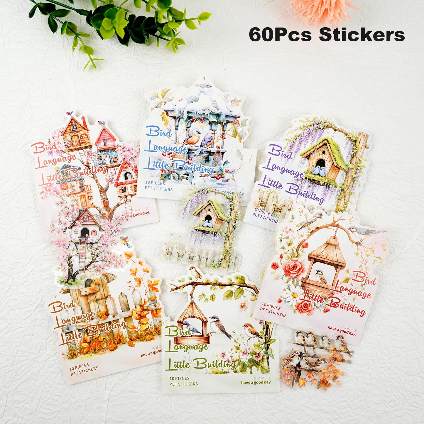 Miyouluna 60PCS Birdhouse PET Stickers, Nature Bird Nest Scrapbook Stickers for Journaling, DIY Crafts and Planner Decoration, Transparent Waterproof Junk Journal Supplies