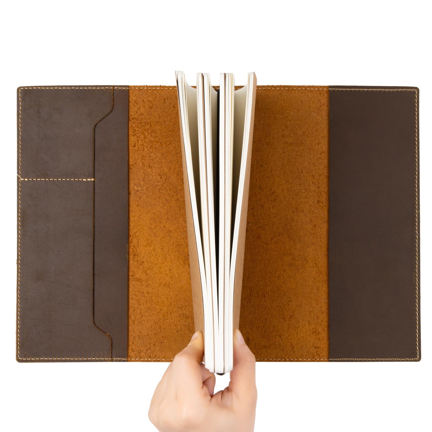 WANDERINGS A5 Size Travelers Notebook with Pockets - 6"x8.5" / 15cm x 22cm - Refillable Travelers Journal - Beautifully Handcrafted, Premium Leather Journal, includes 120 GSM Blank Inserts