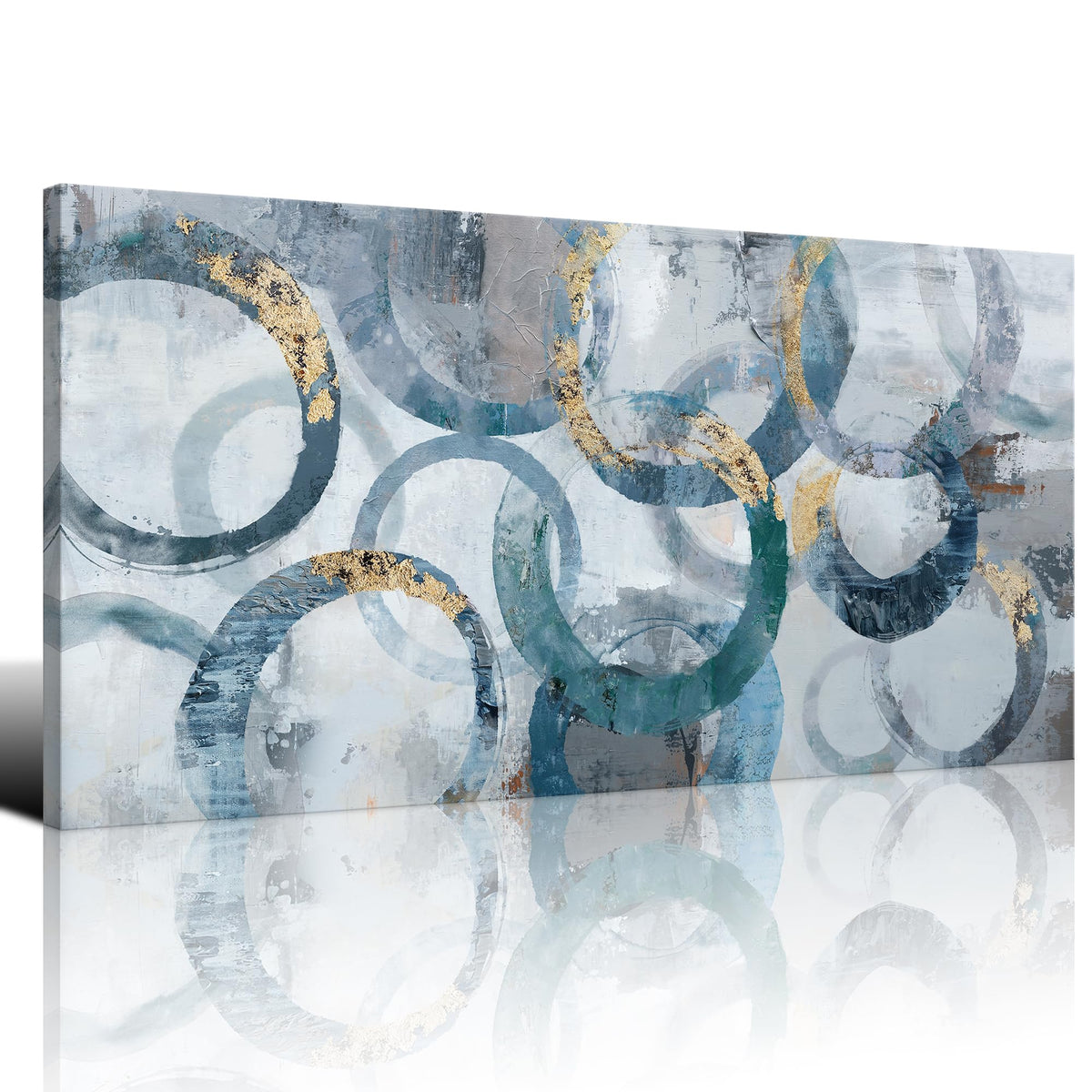 Mofutinpo Abstract Canvas Wall Art for Living Room, Modern Minimalist Wall Pictures Painting - Blue and Teal Room Decorations, cliques Framed Wall Art for Bedroom Office Artwork 20×40IN