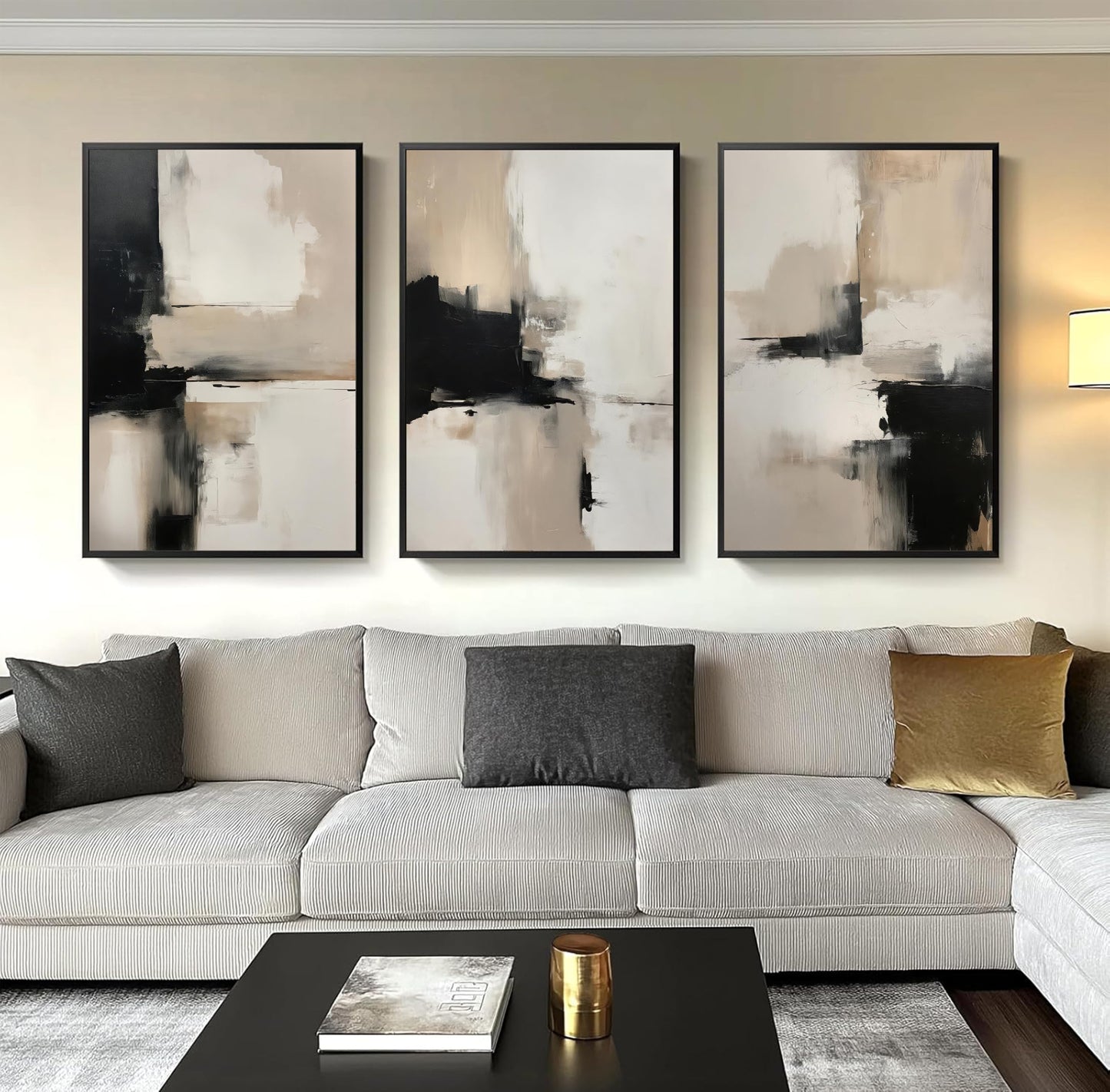 3PC Beige Abstract Wall Art Large Modern Minimalist Posters Prints Black Brown Neutral Artist Pictures Painting for Living Room Bedroom Bathroom Office Decorations Unframed