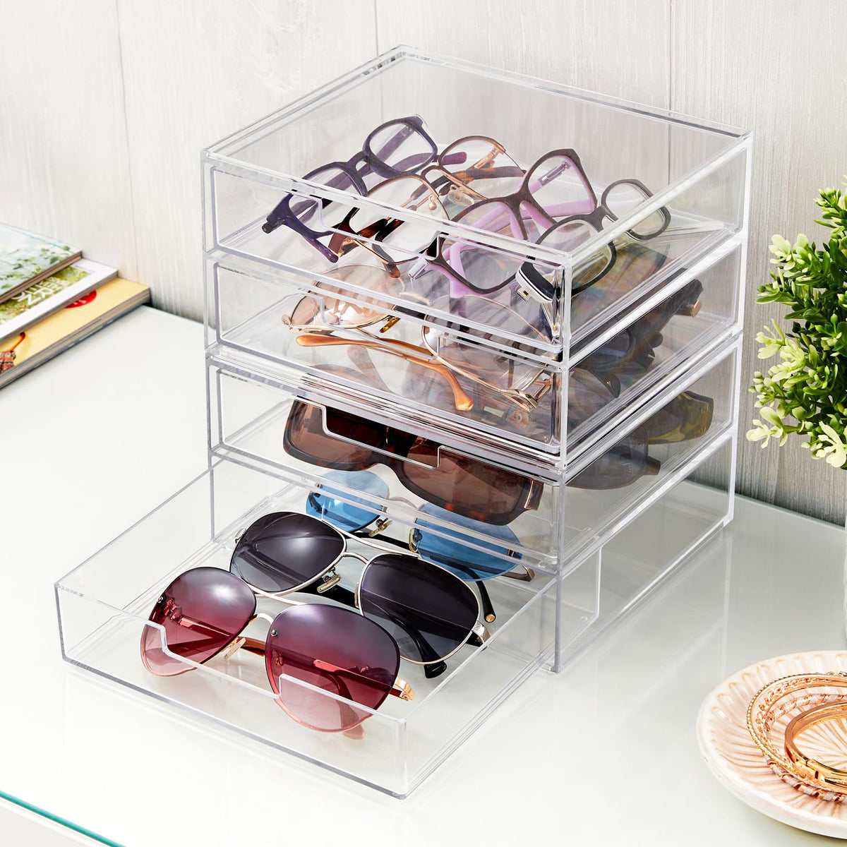 STORi Chloe Space-Saving Clear Drawer Organizer (4 Wide Drawers) Sort Office, Kitchen, Beauty Supplies, Makeup, Pens, Jewelry, Stationary, Made in USA