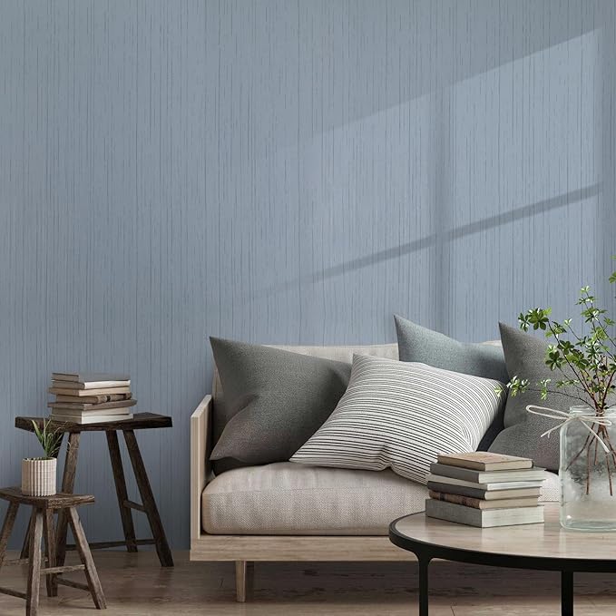 Grasscloth Peel and Stick Wallpaper Grey Blue 15.74" X 118.11" Fabric Textured