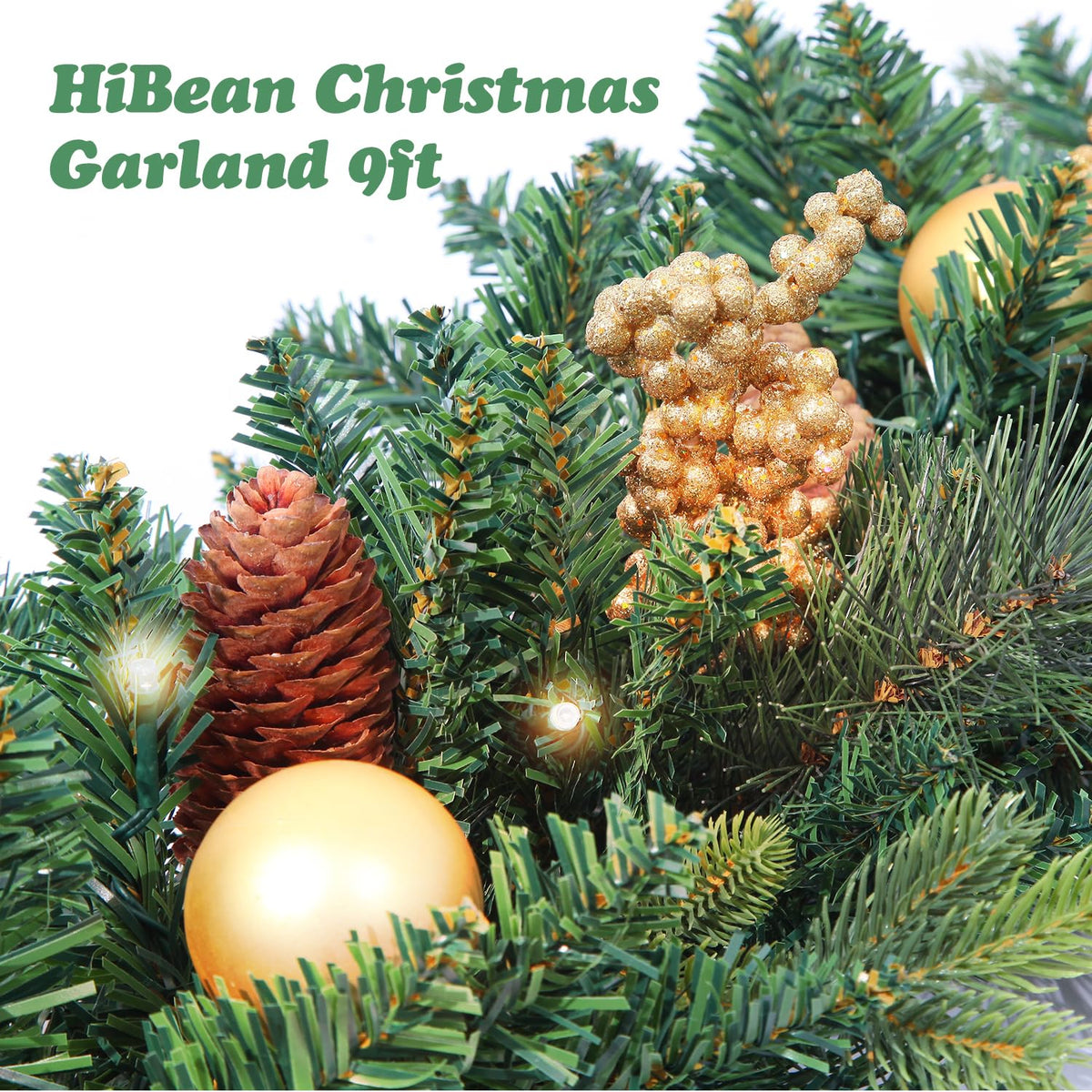 9 FT Prelit Christmas Garland Battery Operated with 50 Warm Lights, Xmas Garland Greenery Outdoor with Pine Cones and Timer, Front Door Mantle Garland Christmas Holiday Decoration Indoor