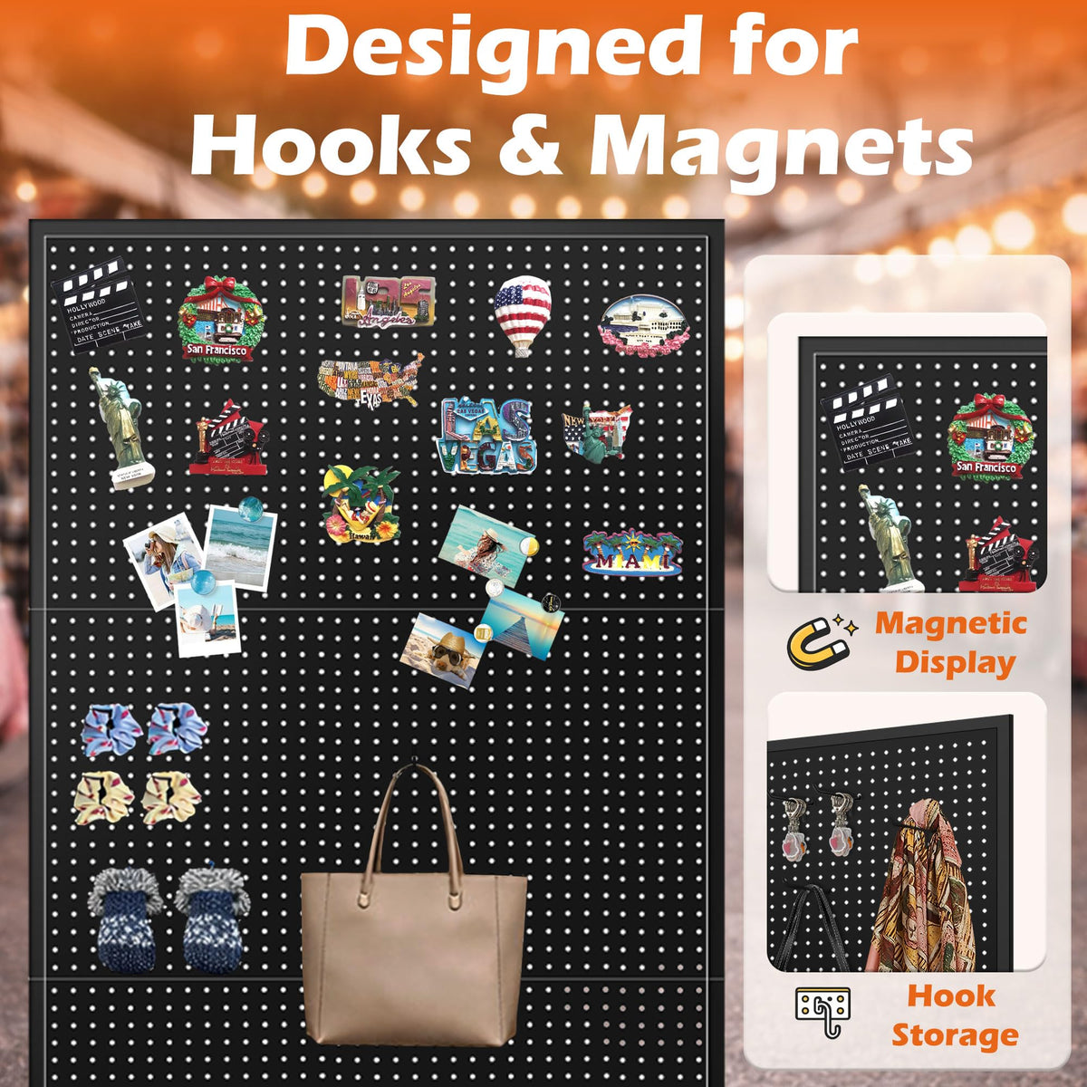 Royxen 3.5 x 6 Feet Metal Pegboard with 50 Hooks, Peg Board Display Stand with Wheels, Large Standing Pegboard Displaywith T-Base Art Display Stand for Retail Stores Exhibitions Homes (Black)