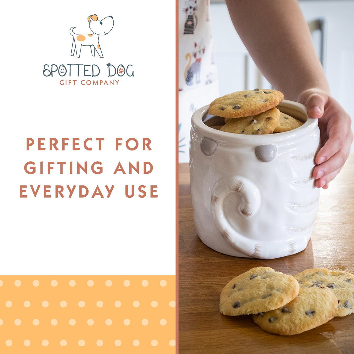 SPOTTED DOG GIFT COMPANY Ceramic Cookie Jar with Lid, Large Cat Treat Container for Cookies & Biscuits, Cute Novelty Kitchen Storage for Countertop, Gifts for Cat Lovers - 47oz Gray