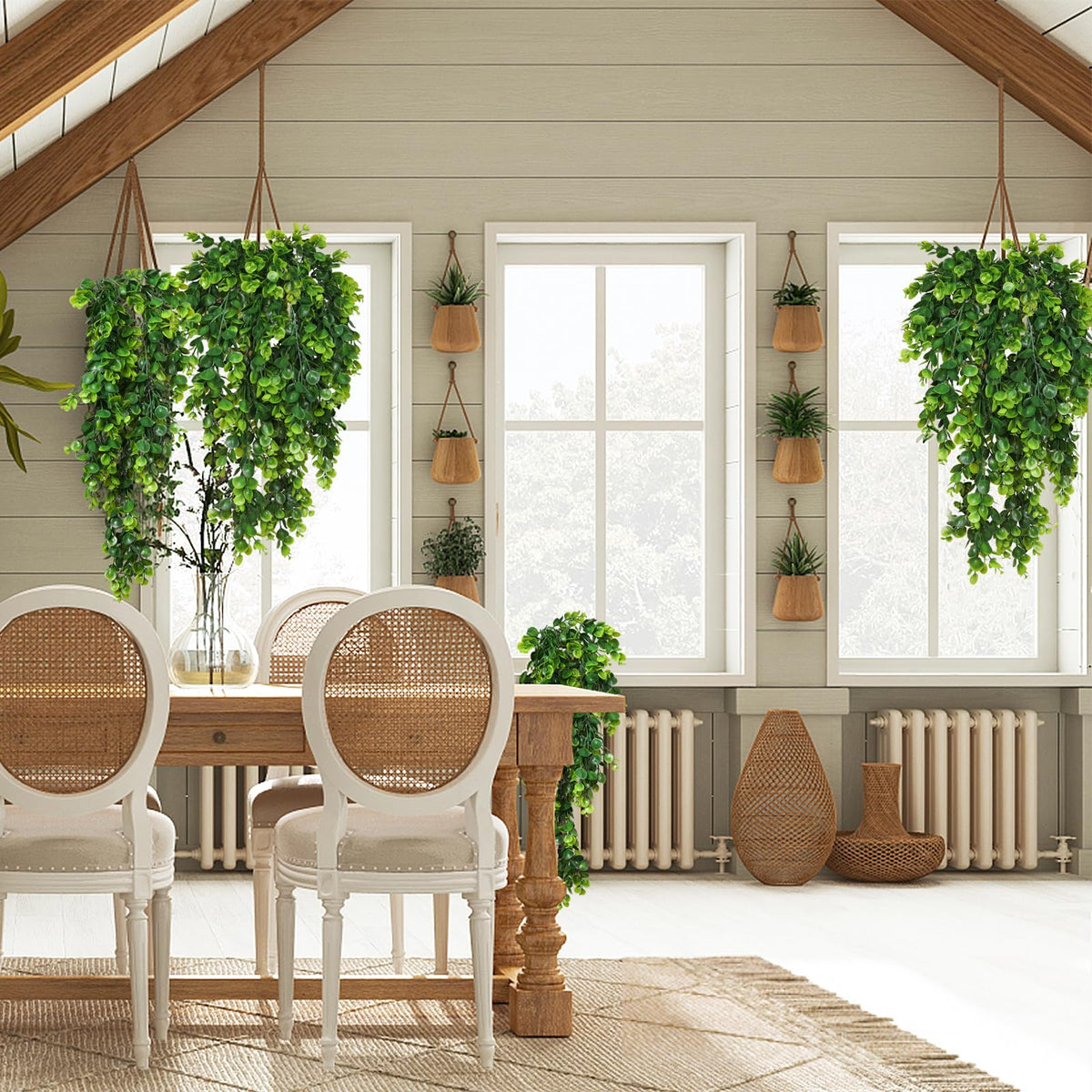 RECUTMS 4 Pack Artificial Hanging Plants Faux Eucalyptus Leaf Greenery Fake Plant for Wall House Room Patio Indoor Outdoor Home Shelf Office Decor (Green)