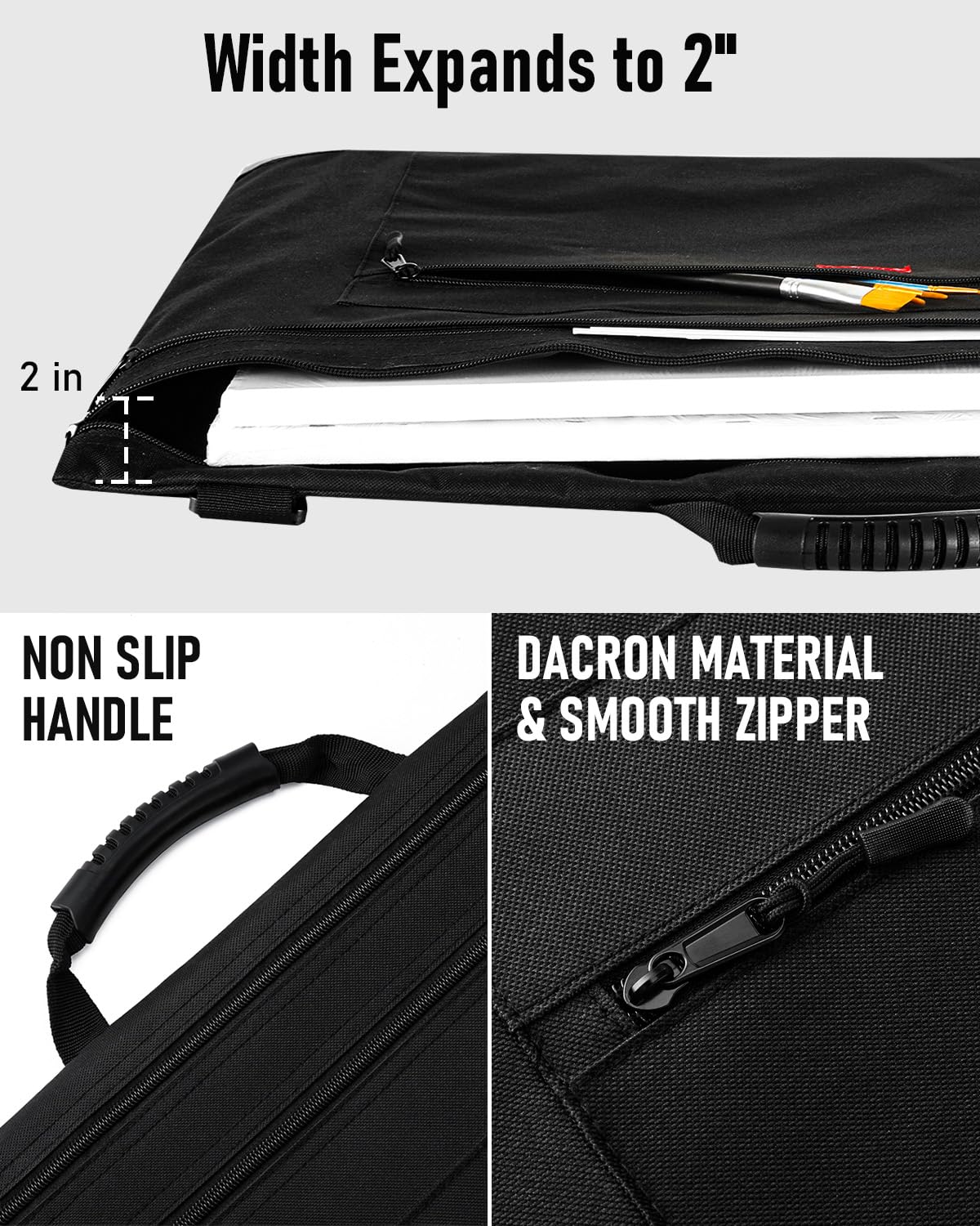 Nicpro Light Weight Art Portfolio Bag, 20x26 Black Art Canvas Portfolio Case with Detachable Shoulder Strap, Leather Corners, Carrying Storage Case for Artwork, Poster, Sketching, and Drawing