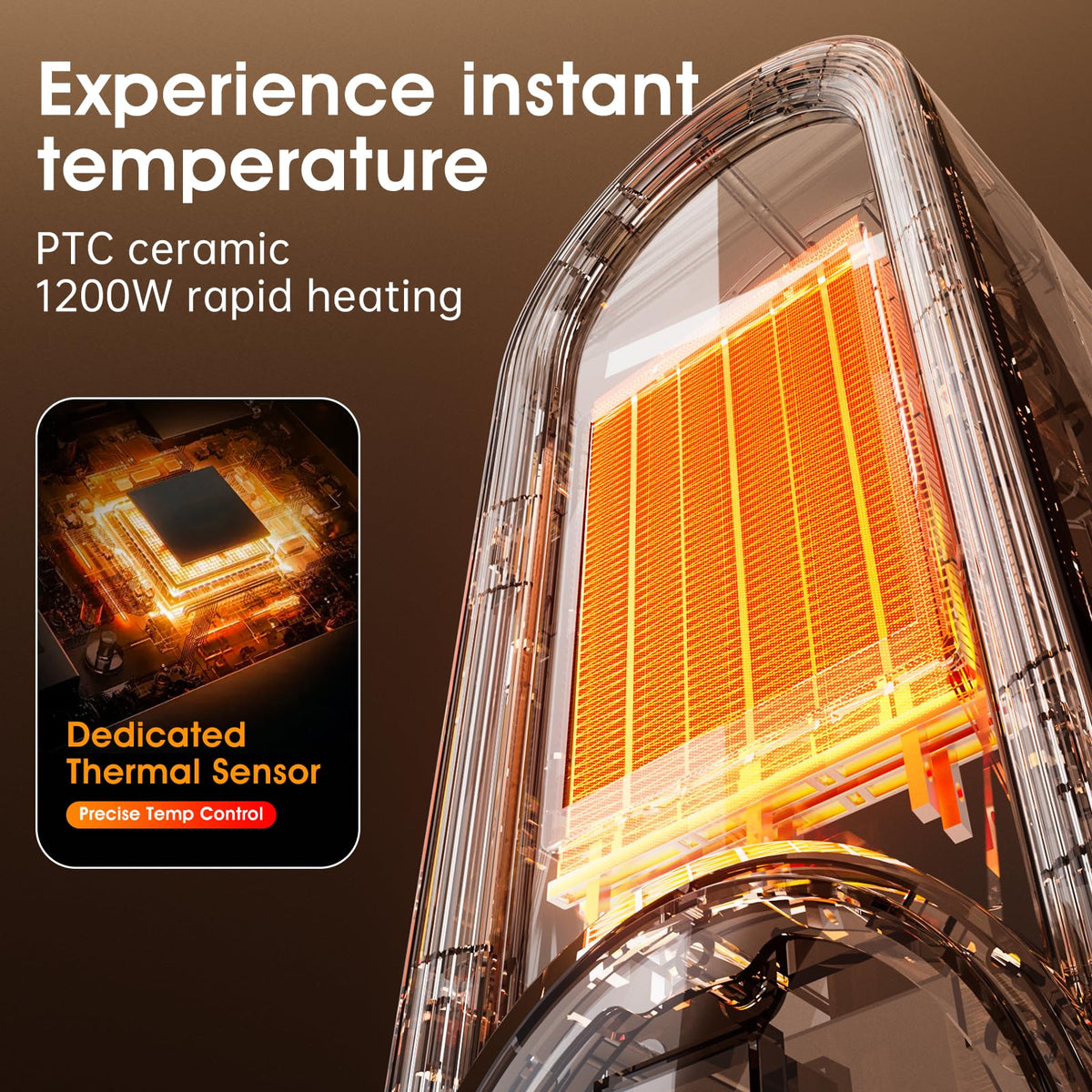 Space Heater Indoor - Energy Efficient Portable Heater with Adjustable Thermostat,1200W PTC Rapid Heating Ceramic Technology with Remote,Intelligent Timing