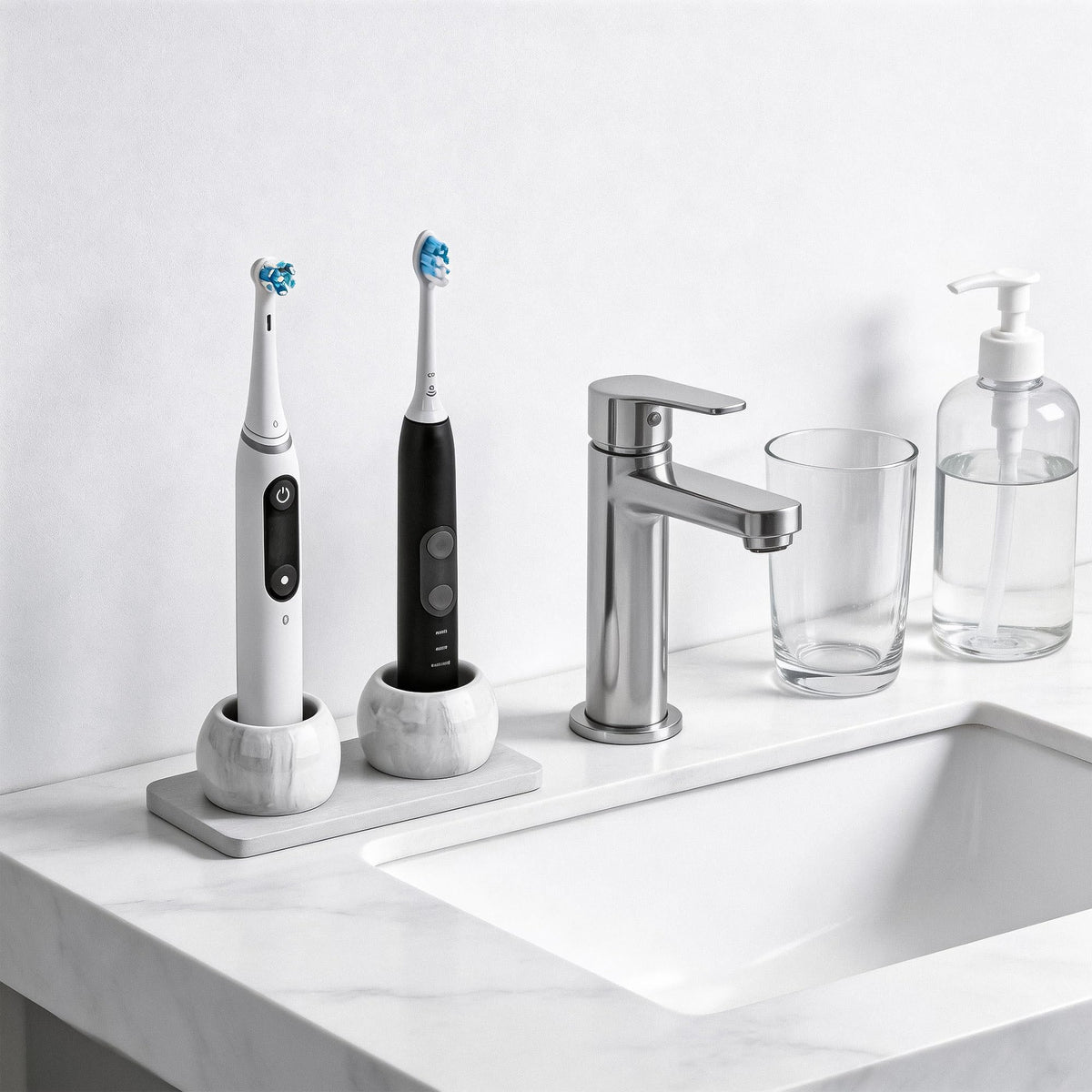 2 Pack Ceramic Toothbrush Holder with Diatomite Toothbrush Tray for Bathroom Shower Countertop Storage Organizer, Small Toothpaste Razor Electric Tooth Brush Head Stand (Grey)