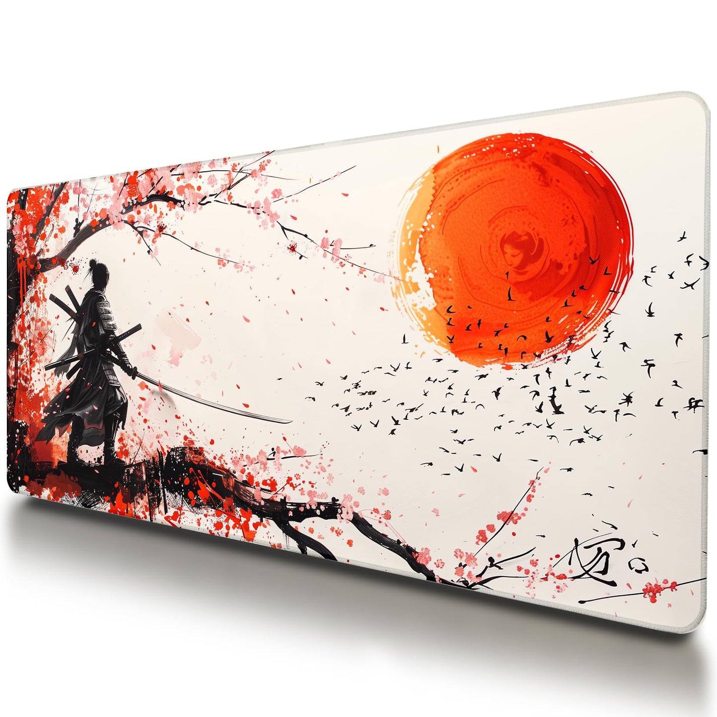 VNDL Large Japanese Gaming Mouse Pad, White and Red, Premium Non-Slip Anime Desk Pad for Office, Extended XL XXL Mouse Mat and Laptop Pad, Waterproof and Stiched Edges 31.5 x 15.7 in (sam3)