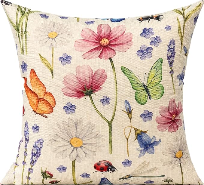 All Smiles Outdoor Patio Throw Pillow Covers 20x20 Set of 4 Spring Summer