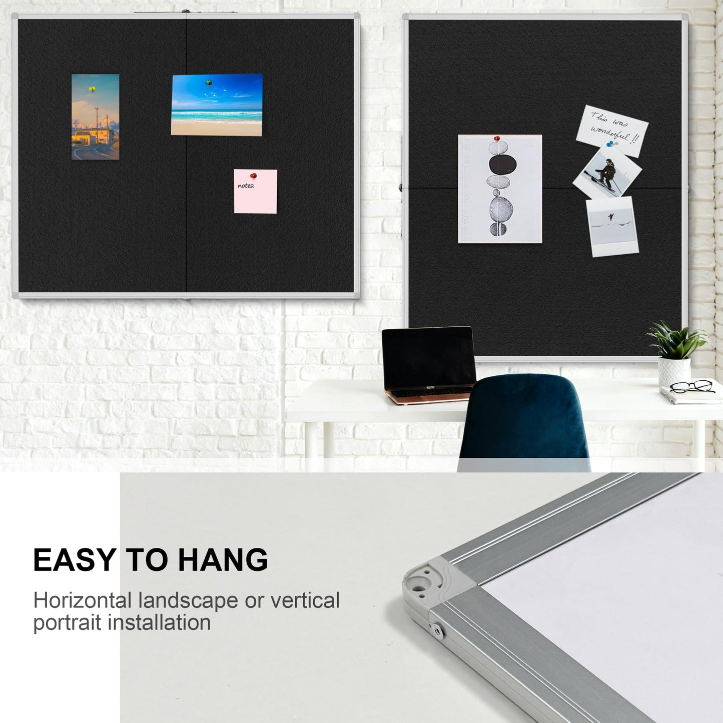 Large Cork Bulletin Board, 48 X 36 in Foldable Silver Aluminium Frame Noticeboard for Wall, 4'x 3' Large Wall Mounted Memo Notice Pin Board with 28 Push Pins for School, Home & Office (Black)