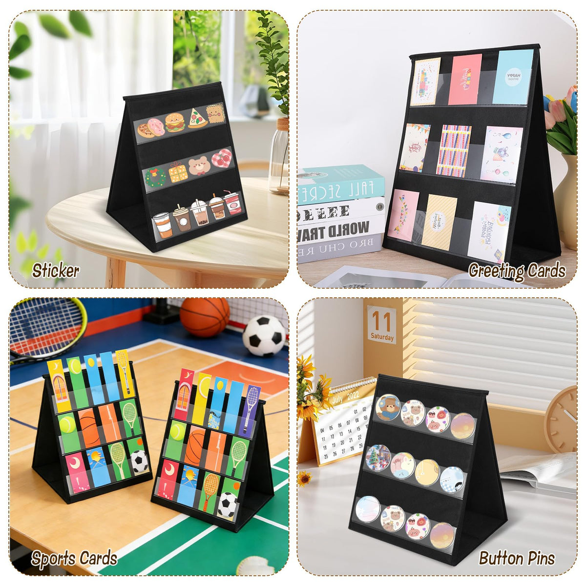 HFYZZ 2 Pack 3 Layers Double Sided Bookmark Display Stand, Portable Assembless Bookmark Holder for Vendor Events, Tabletop Pocket Chart for Business Vendor, Retail Store Shop, Classroom, Black