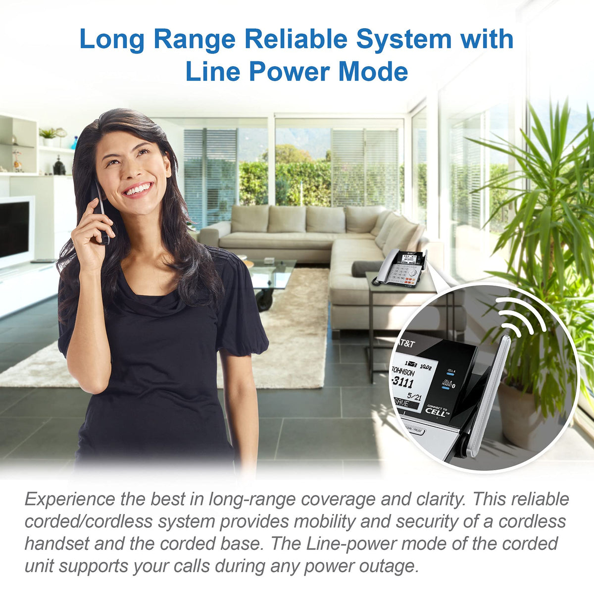 AT&T TL86103 2-Line Corded/Cordless Phone System for Small Business with Answering Machine, Connect-to-Cell Bluetooth, Caller ID, Intercom, Long Range & Expandable to 12 Handsets (Silver/Black)