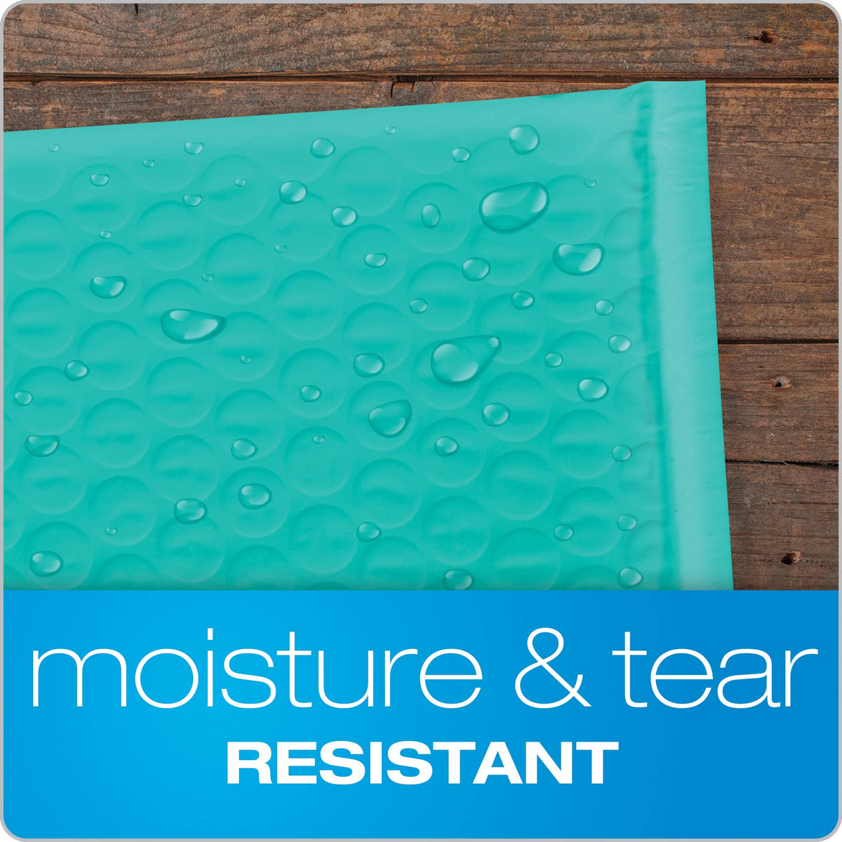 Quality Park Bubble Mailers, 8.5 x 11 Shipping Envelopes, Water Resistant Teal Poly Padded Envelopes, Redi-Strip Peel Off Closure, 25 Per Box (QUA85860)