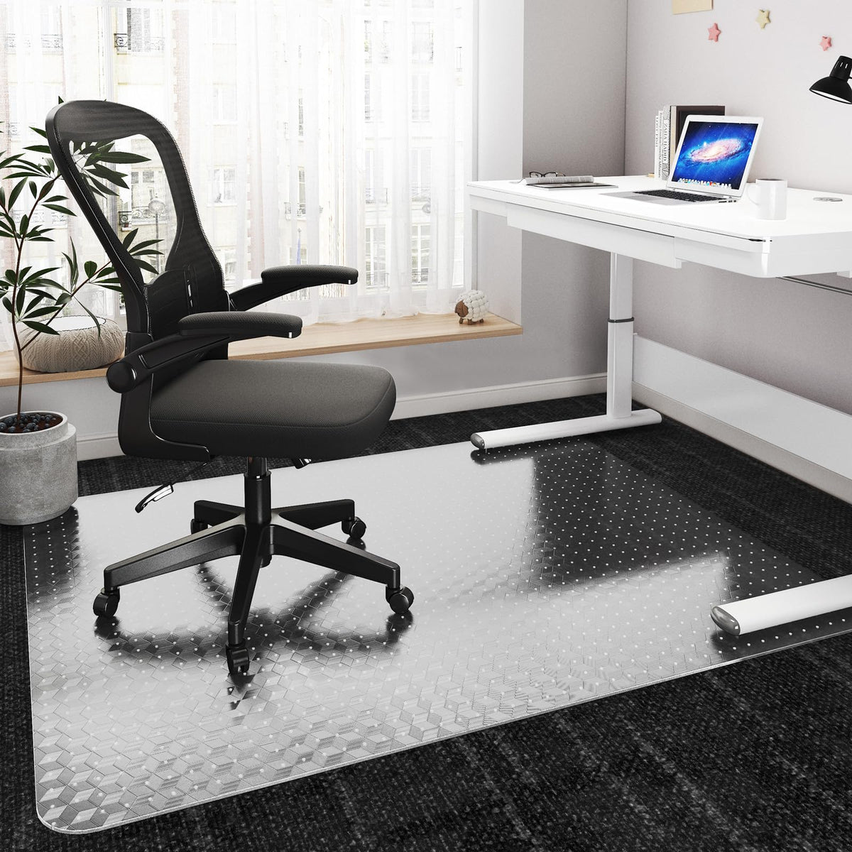 SHAREWIN Office Chair Mat for Carpeted Floors, 48" x 30" Desk Chair Mat for Rolling Chairs on Low Pile Carpets, Easy Glide Floor Mat for Home, Gaming